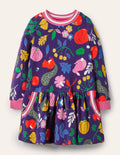 Cosy Printed Sweatshirt Dress-Starboard Blue Forest Friends