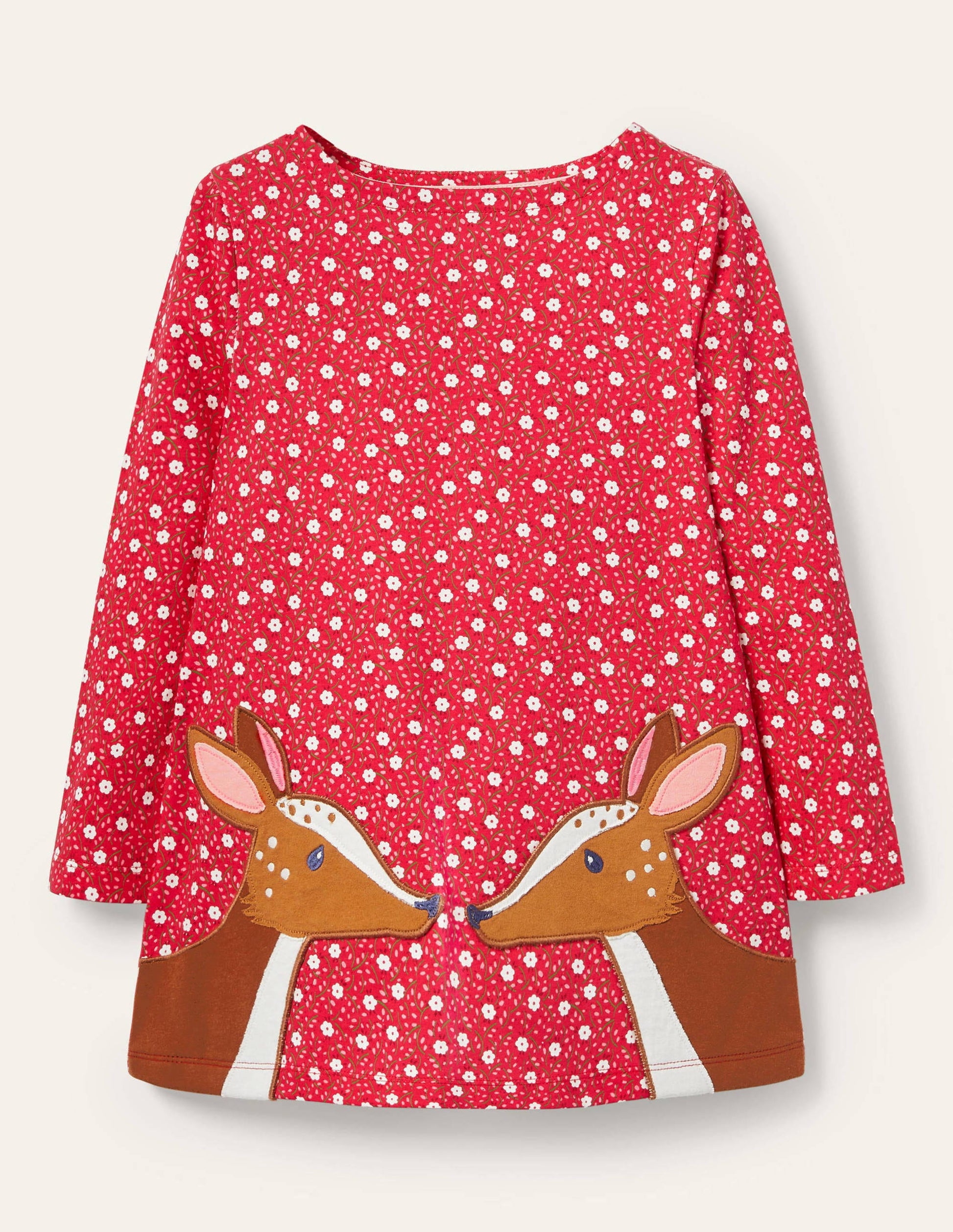 Appliqué Pocket Tunic-Floral Ditsy Rose Deer-1