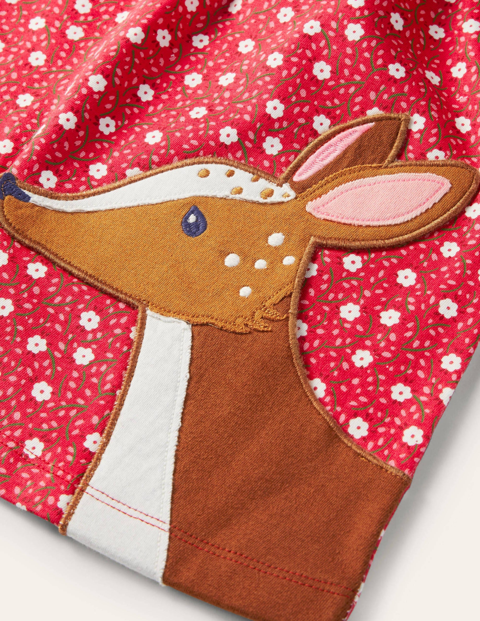 Appliqué Pocket Tunic-Floral Ditsy Rose Deer-3