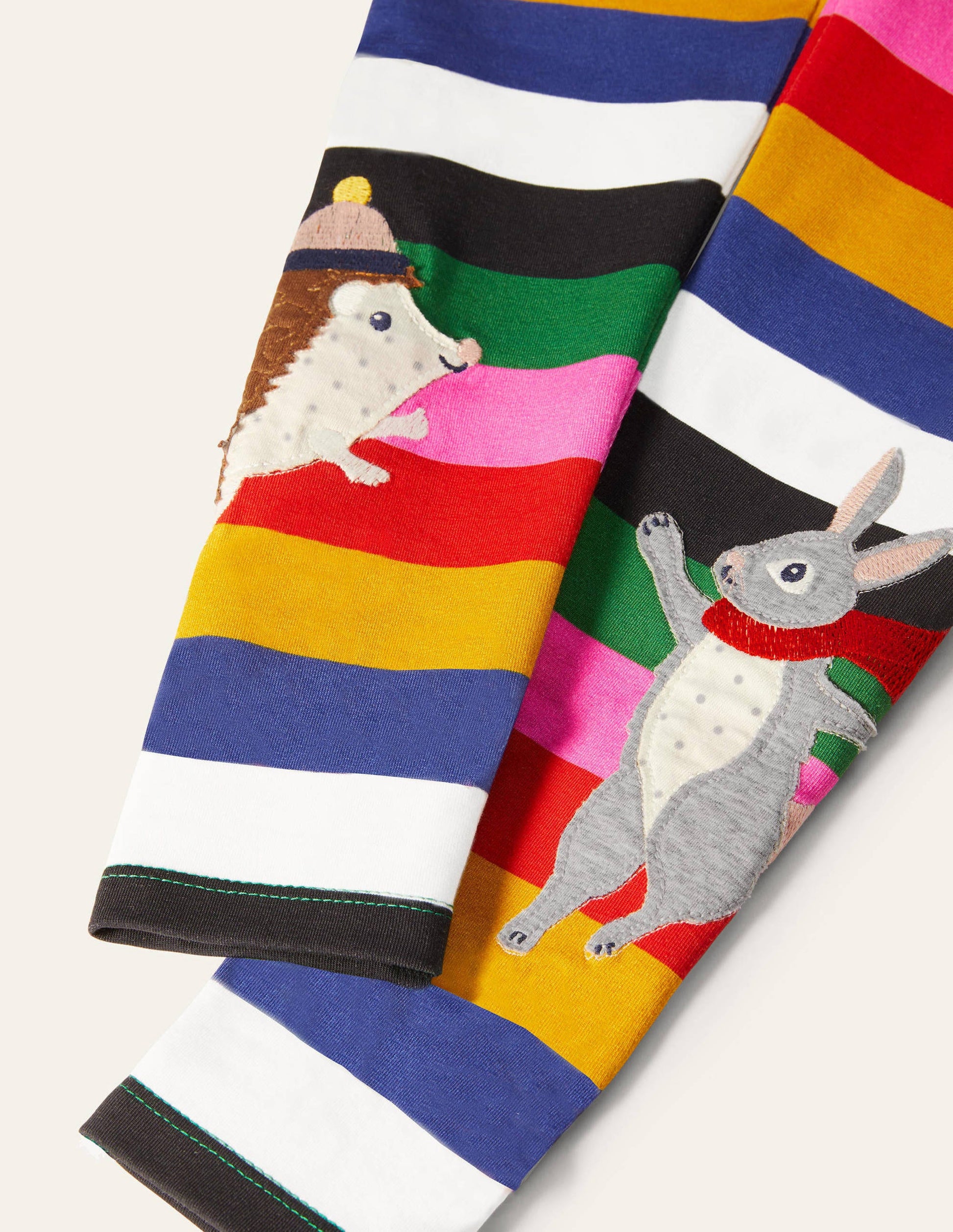 Fun Appliqué Leggings-Multi Stripe Animals-3