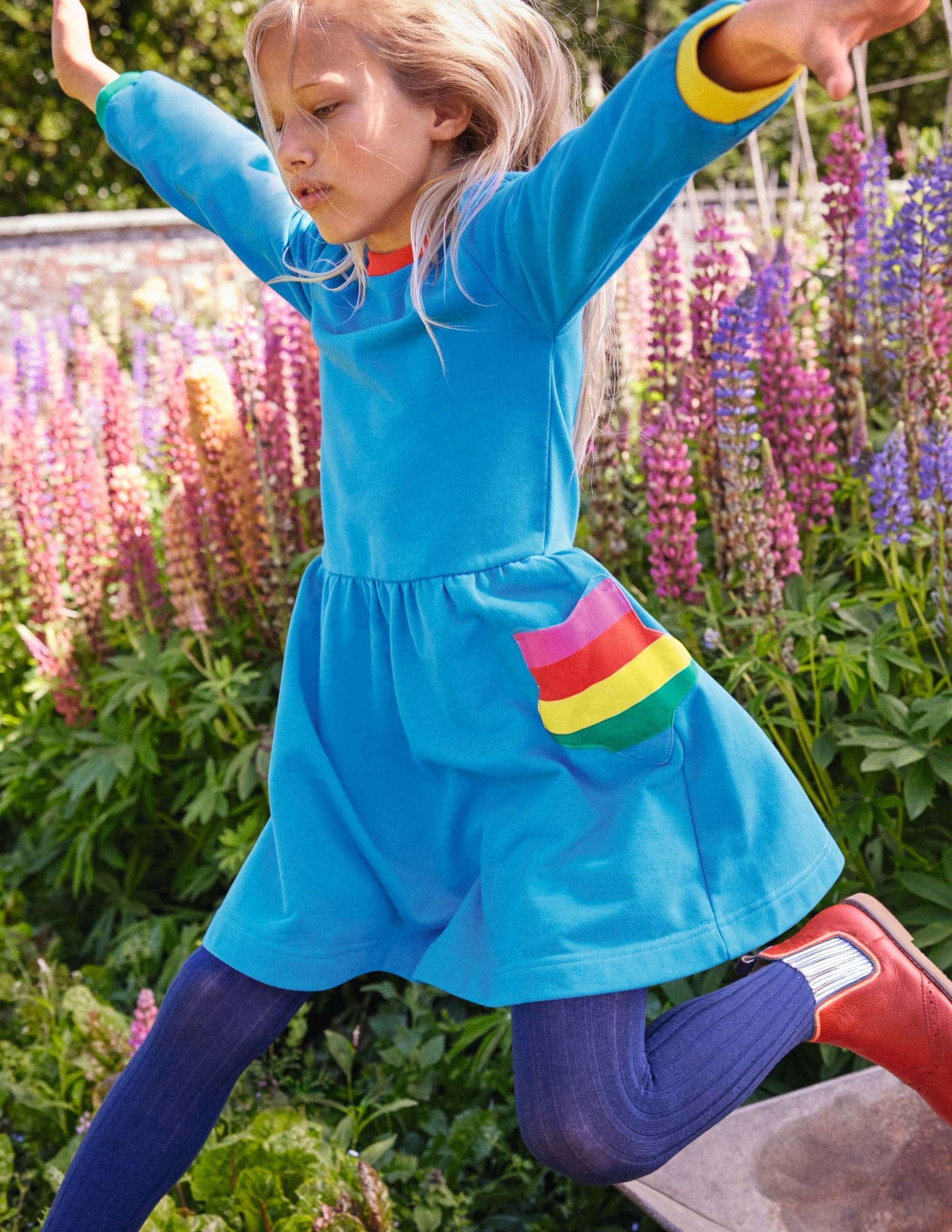 Appliqué Pocket Dress-Moroccan Blue Stars-4