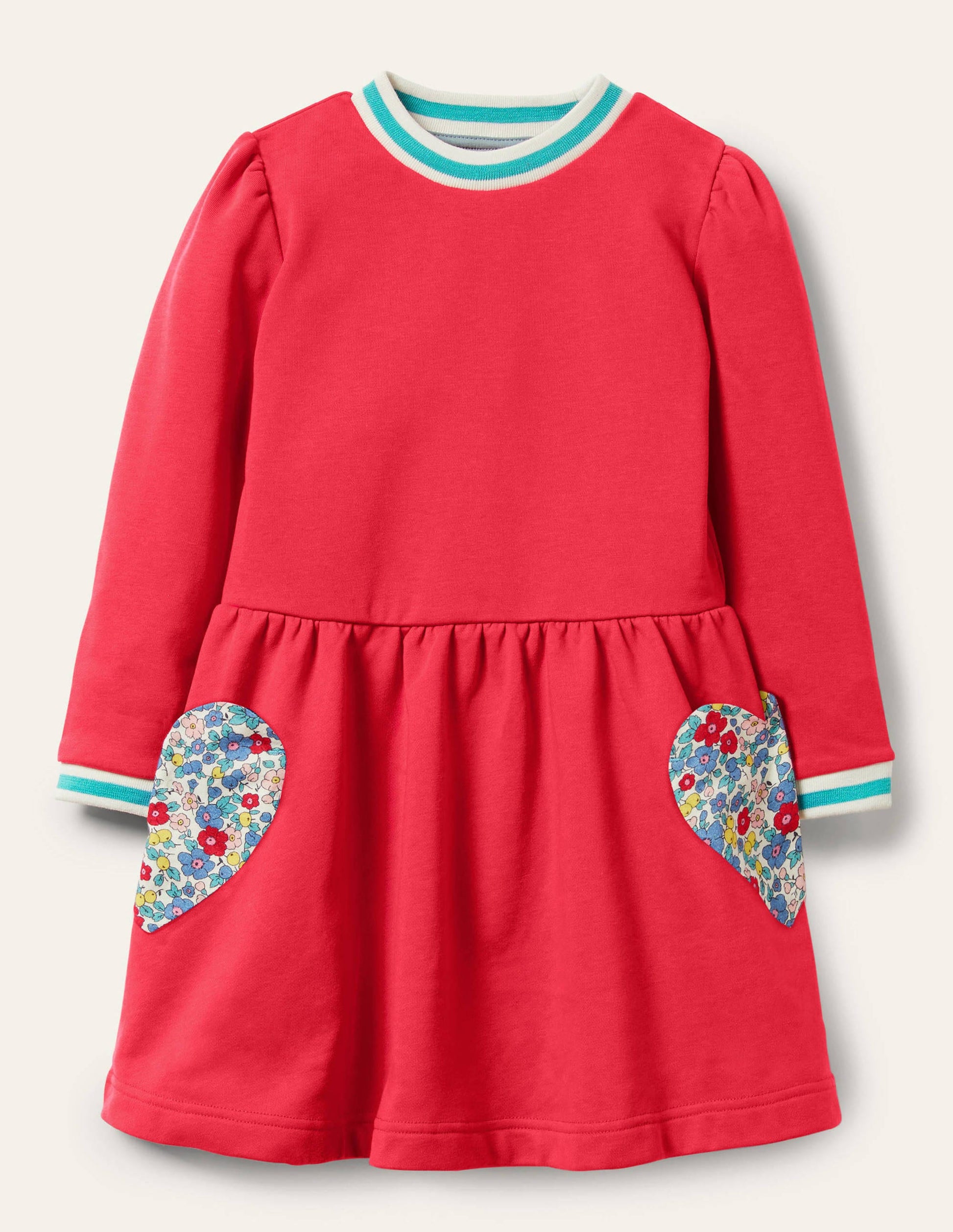 Appliqué Pocket Dress-Raspberry Pink Hearts-1