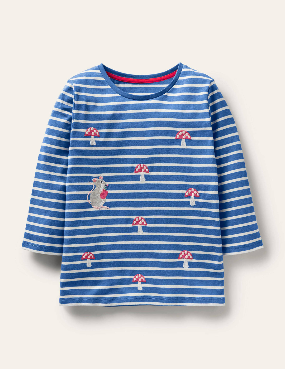 Embroidered Stripy T-shirt-Elizabethan Blue/Ivory Mouse-1