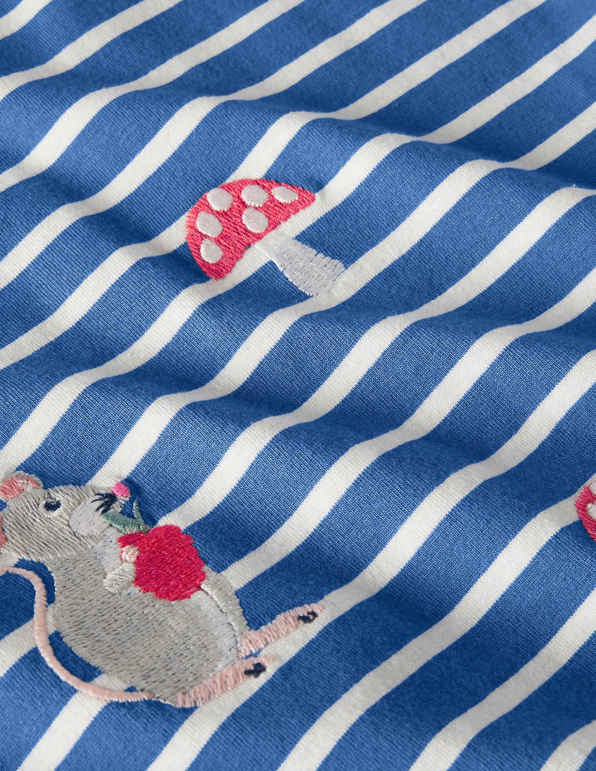 Embroidered Stripy T-shirt-Elizabethan Blue/Ivory Mouse - Image 3
