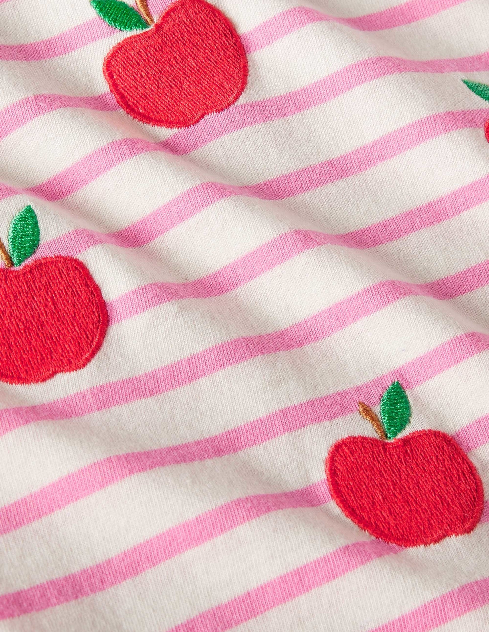 Embroidered Stripy T-shirt-Bright Petal Pink/Ivory Apples-3