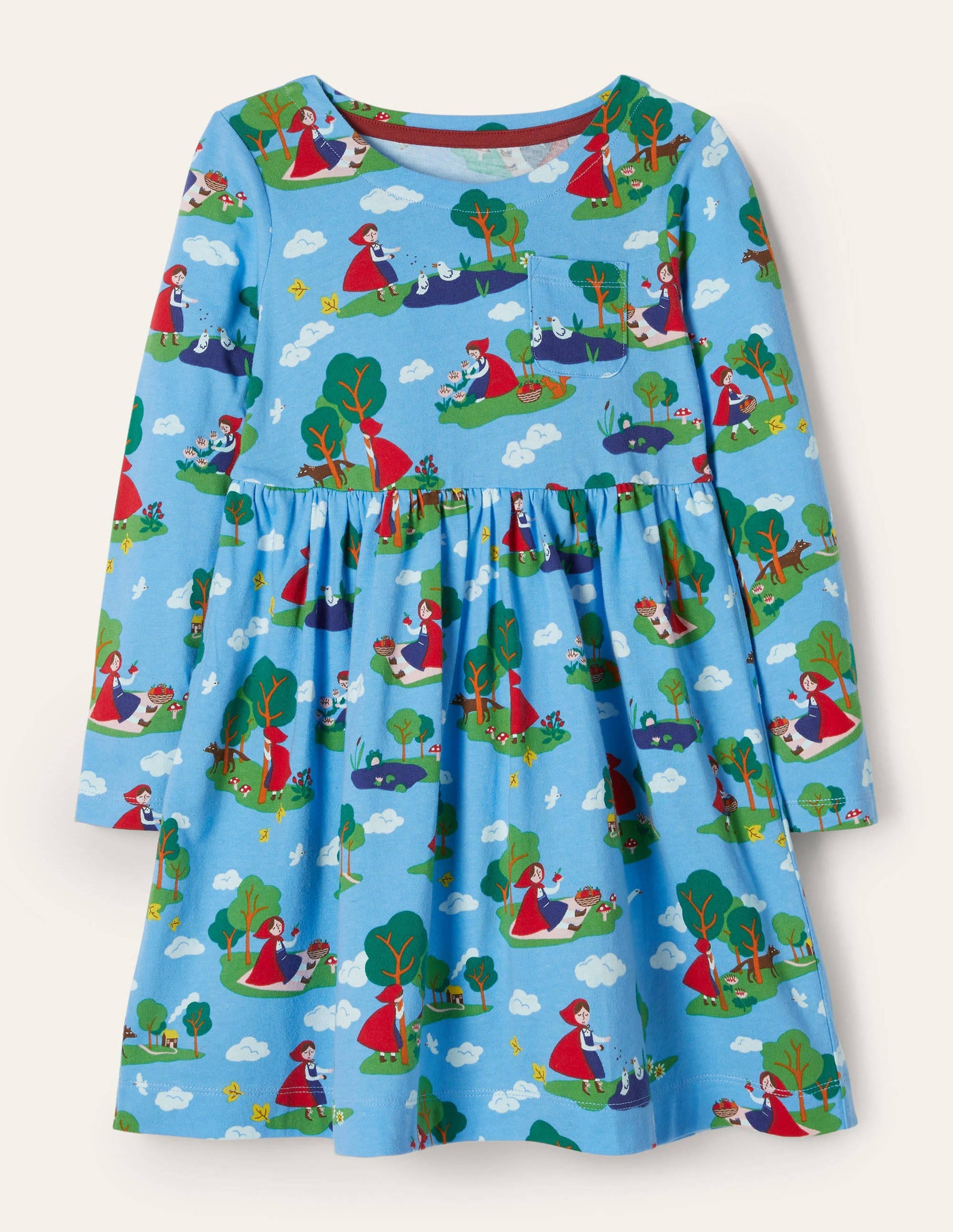 Long Sleeve Fun Jersey Dress-Surfboard Blue Red Riding Hood-1