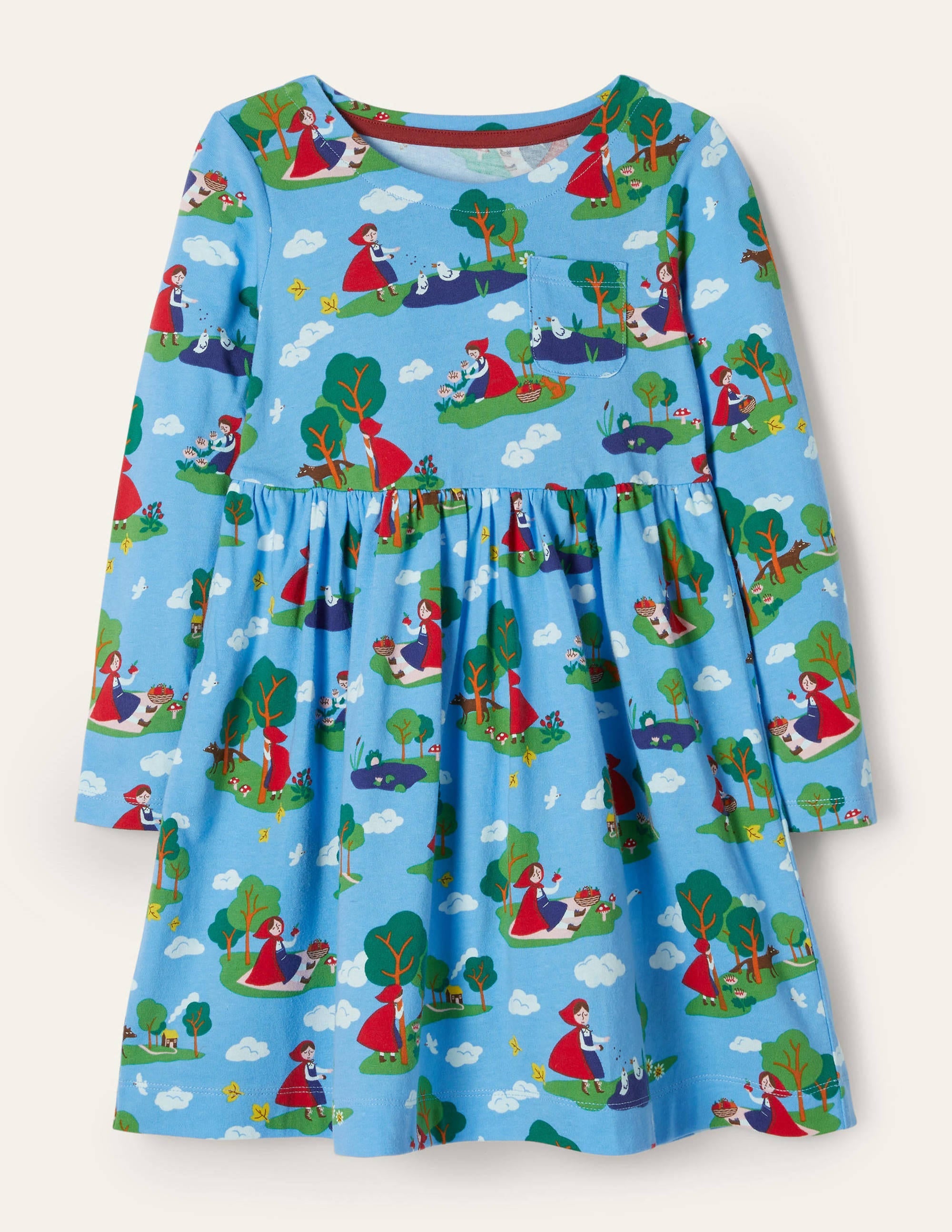 Long Sleeve Fun Jersey Dress-Surfboard Blue Red Riding Hood - Image 1