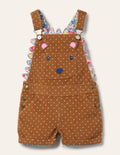 Animal Short Cord Dungarees-Butterscotch Brown Hedgehog