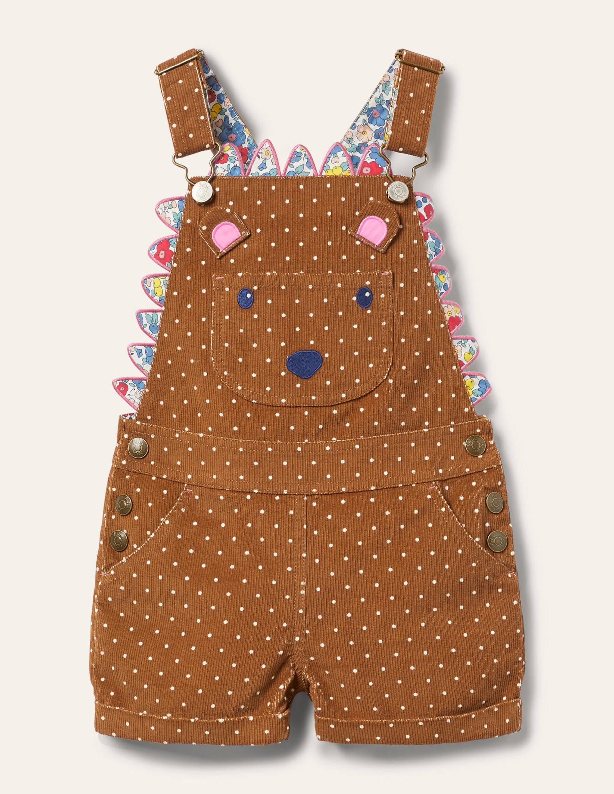 Animal Short Cord Dungarees-Butterscotch Brown Hedgehog - Image 1