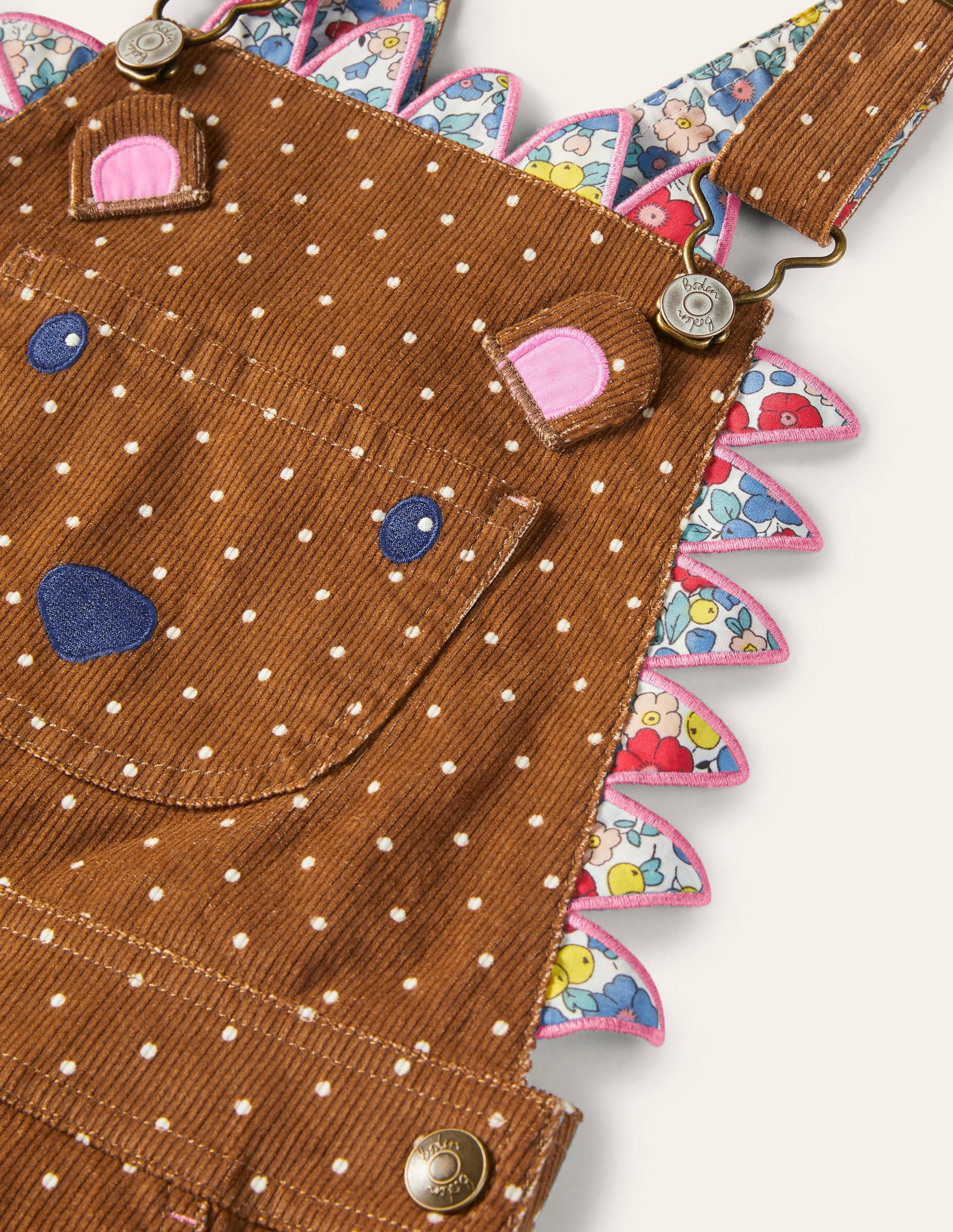 Animal Short Cord Dungarees-Butterscotch Brown Hedgehog-3
