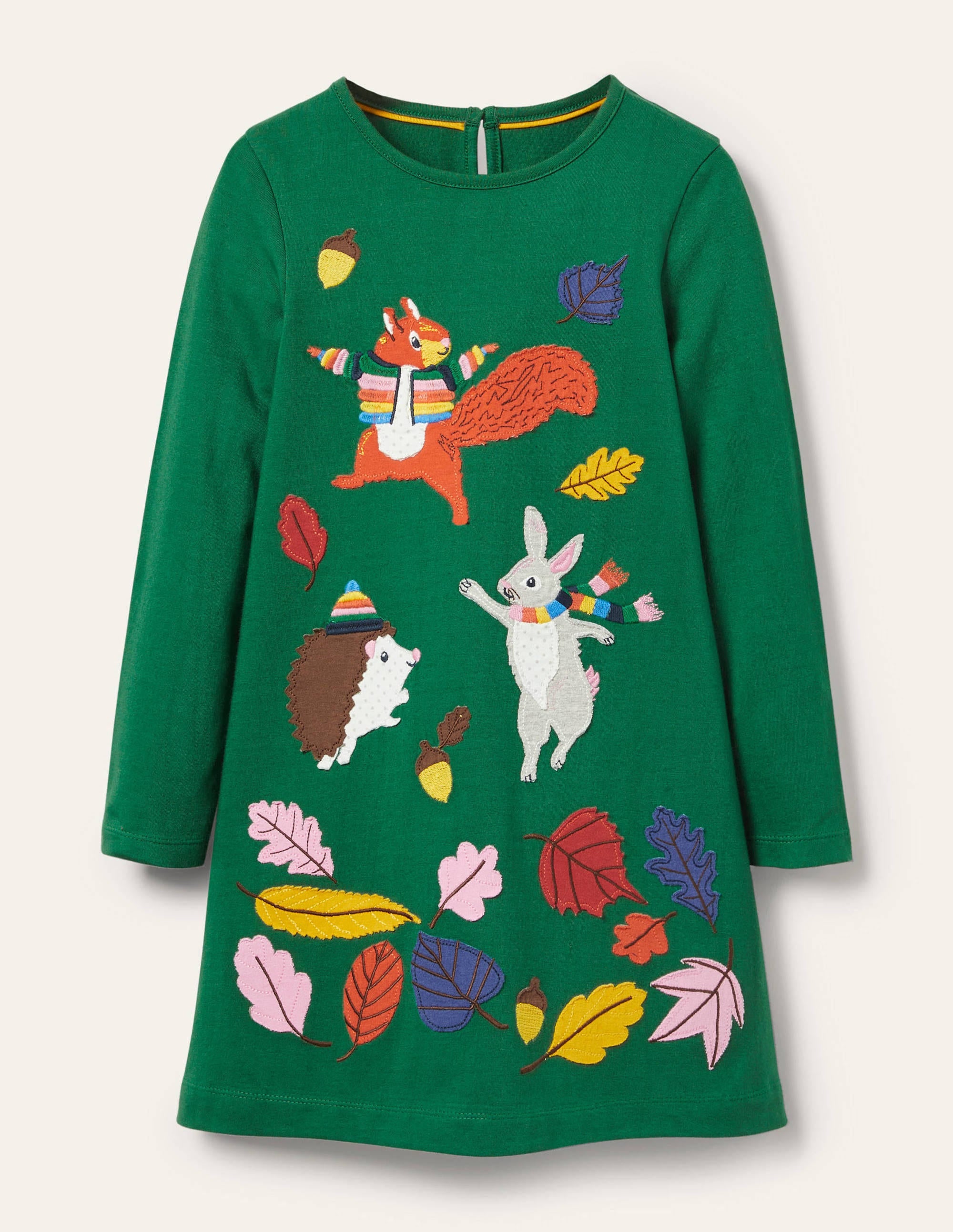 Big Appliqué Jersey Dress-Forest Green Animals - Image 1