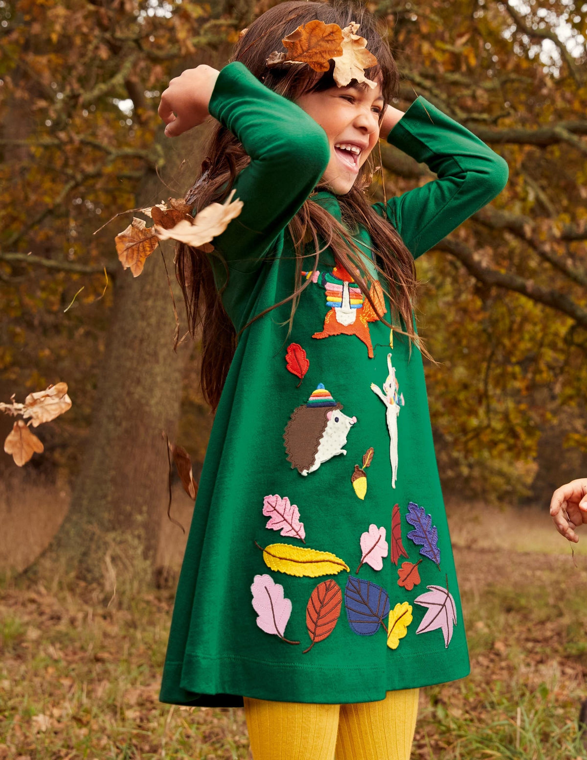 Big Appliqué Jersey Dress-Forest Green Animals - Image 4