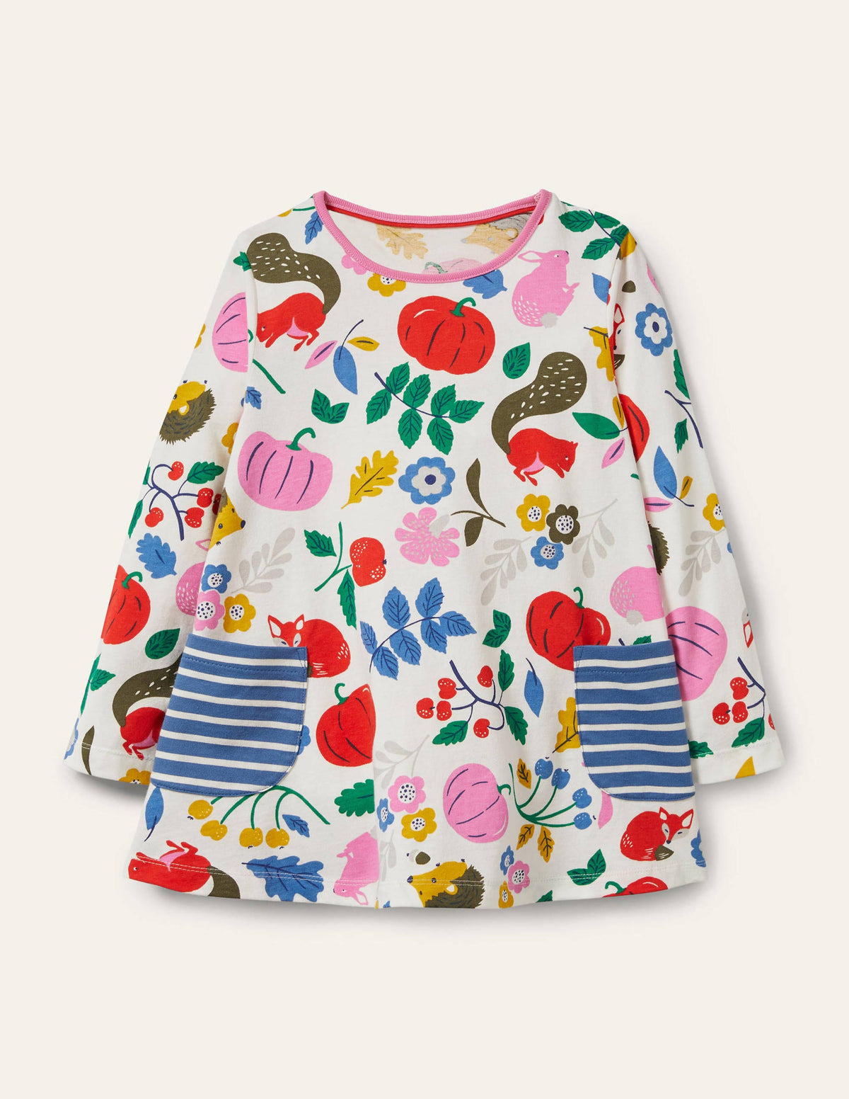 Printed Jersey Pocket Tunic-Ivory Forest Friends - Image 1