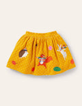 Cord Appliqué Skirt-Honeycomb Yellow Animals