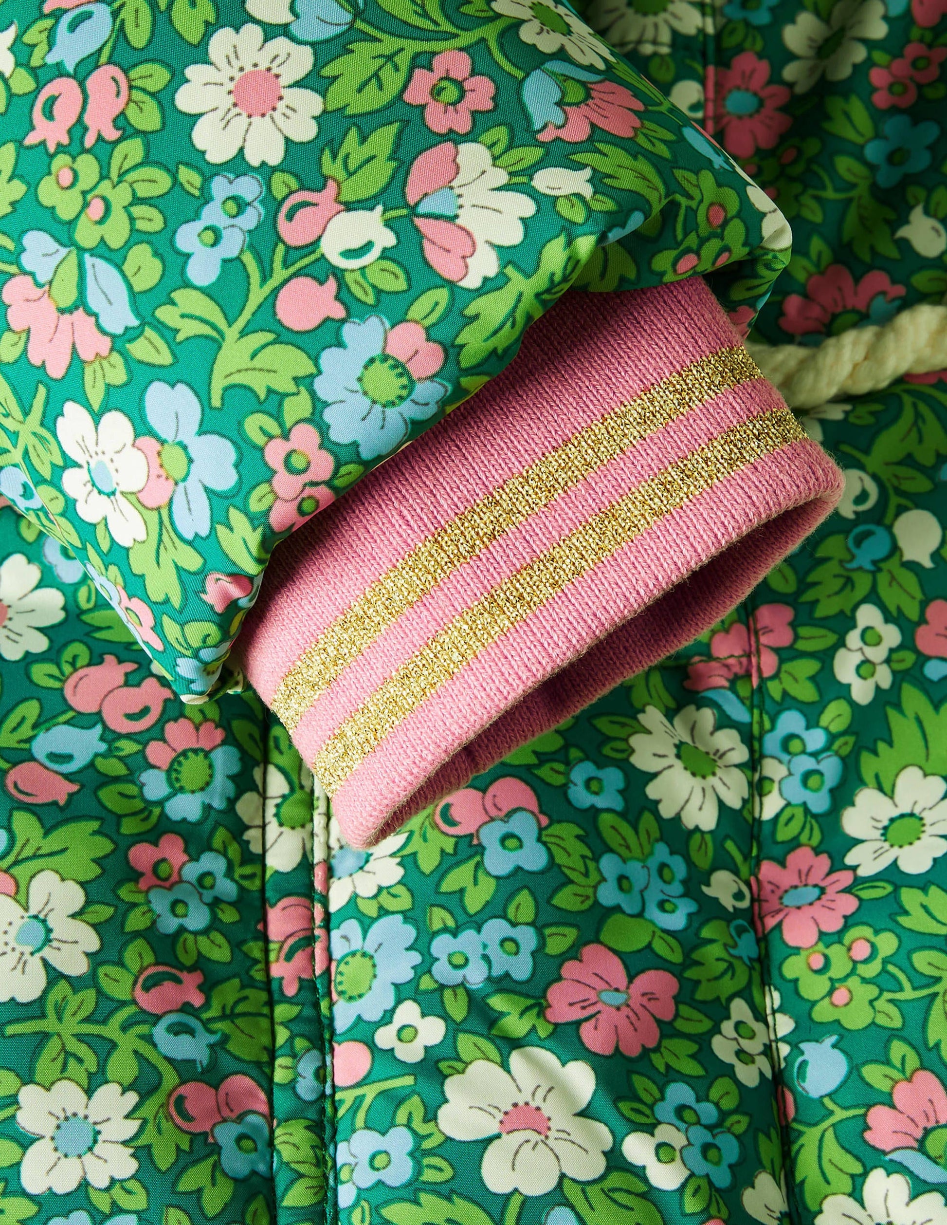 Longline Padded Jacket-Forest Green Floral-3