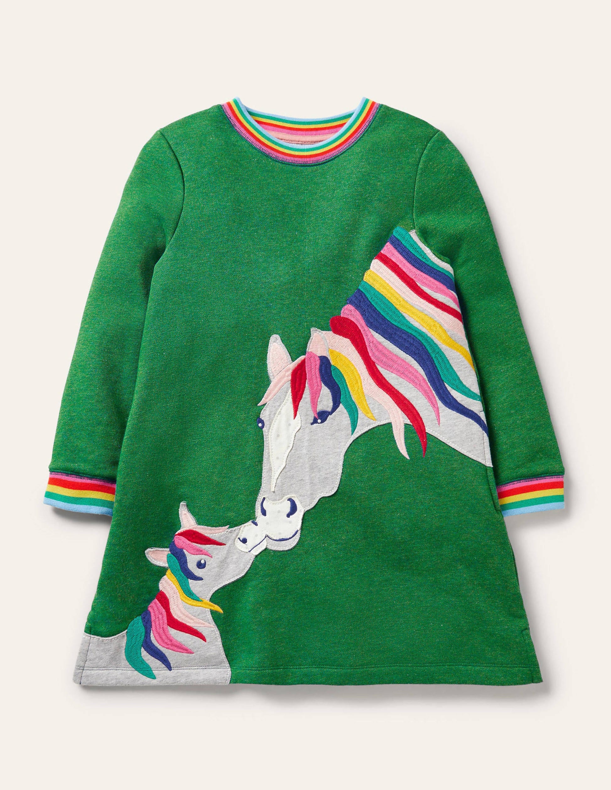 Appliqué Sweatshirt Dress-Highland Green Horses-1