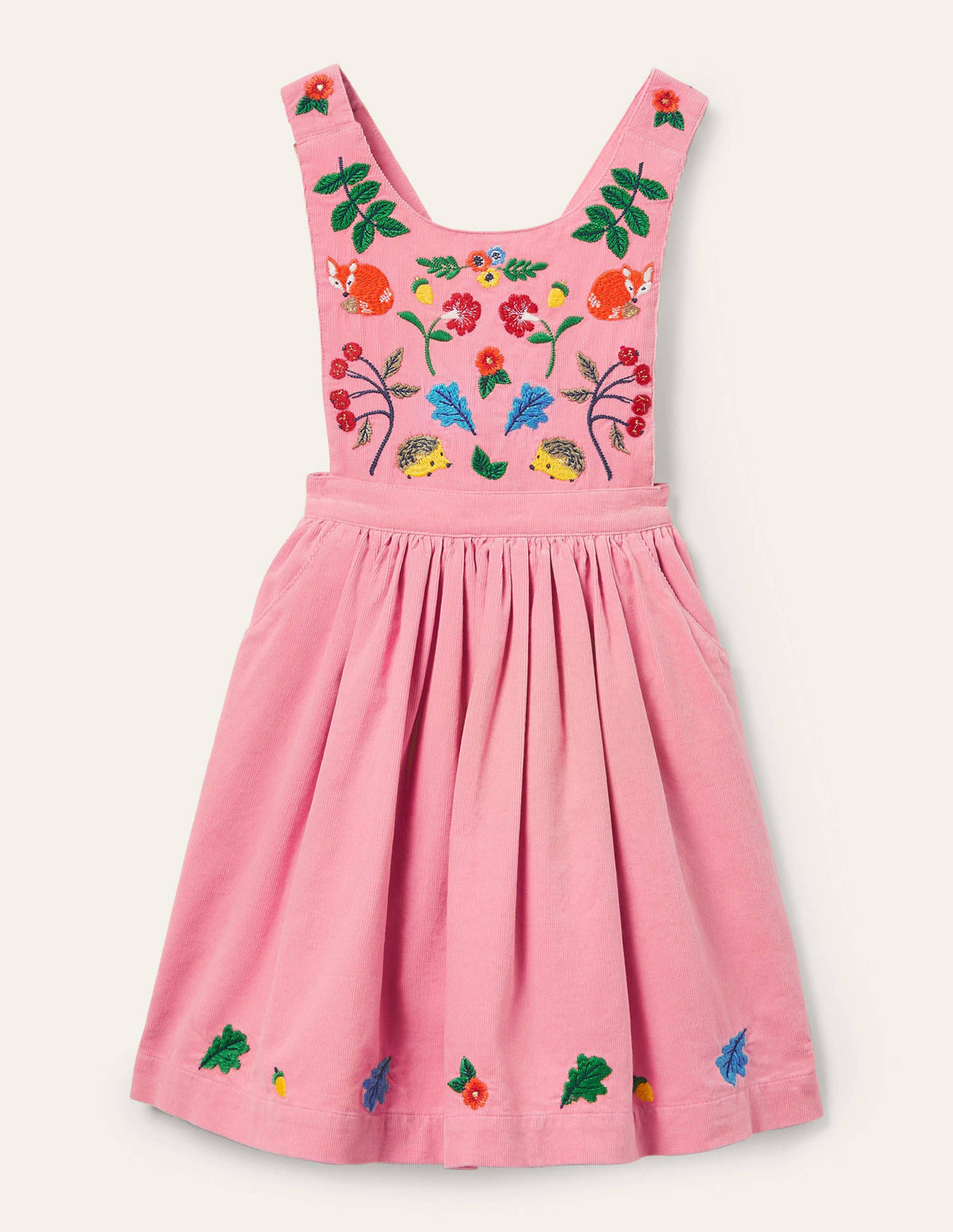 Embroidered Pinafore Dress-Formica Pink Cord-1