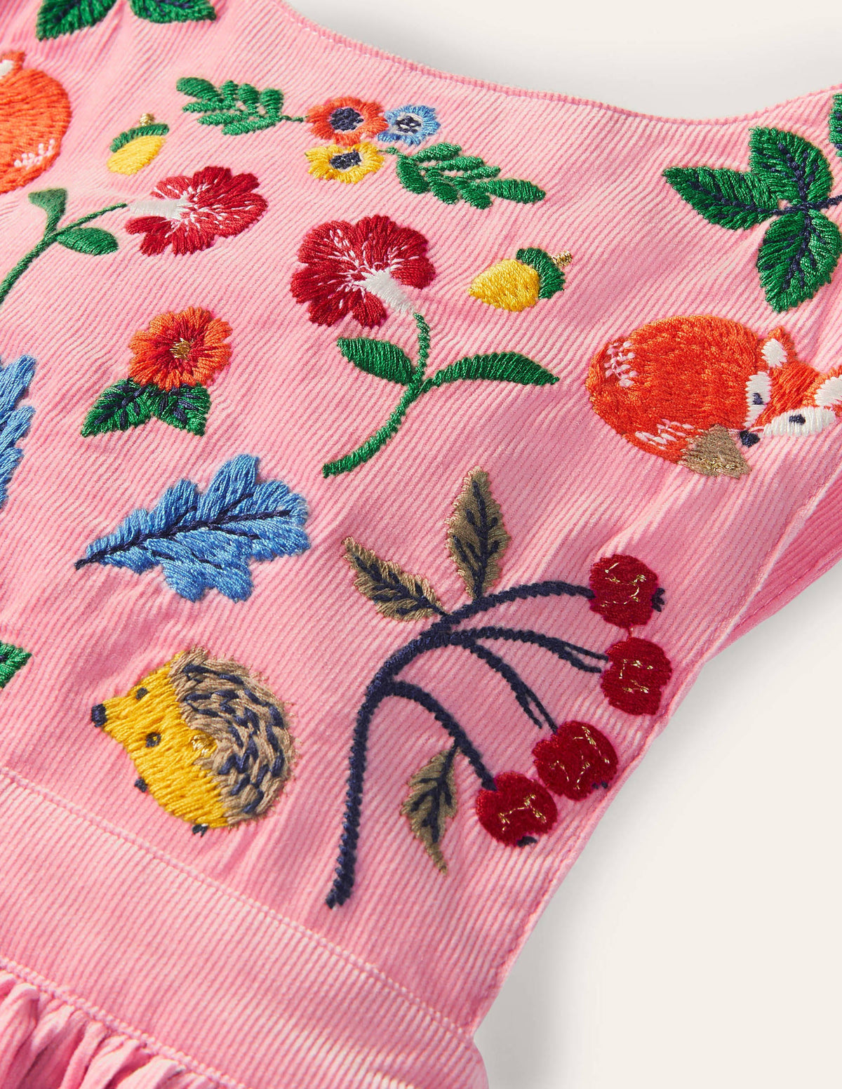 Embroidered Pinafore Dress-Formica Pink Cord-3