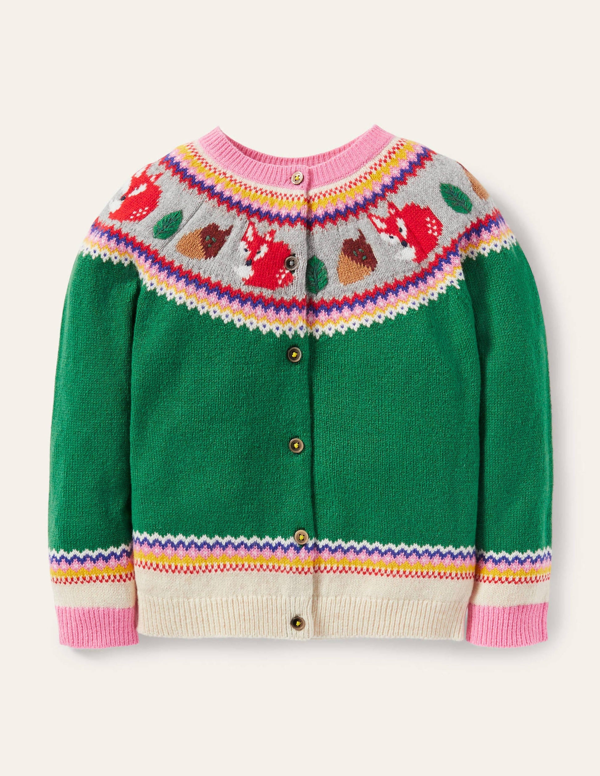 Cosy Fair Isle Cardigan-Highland Green Forest-1