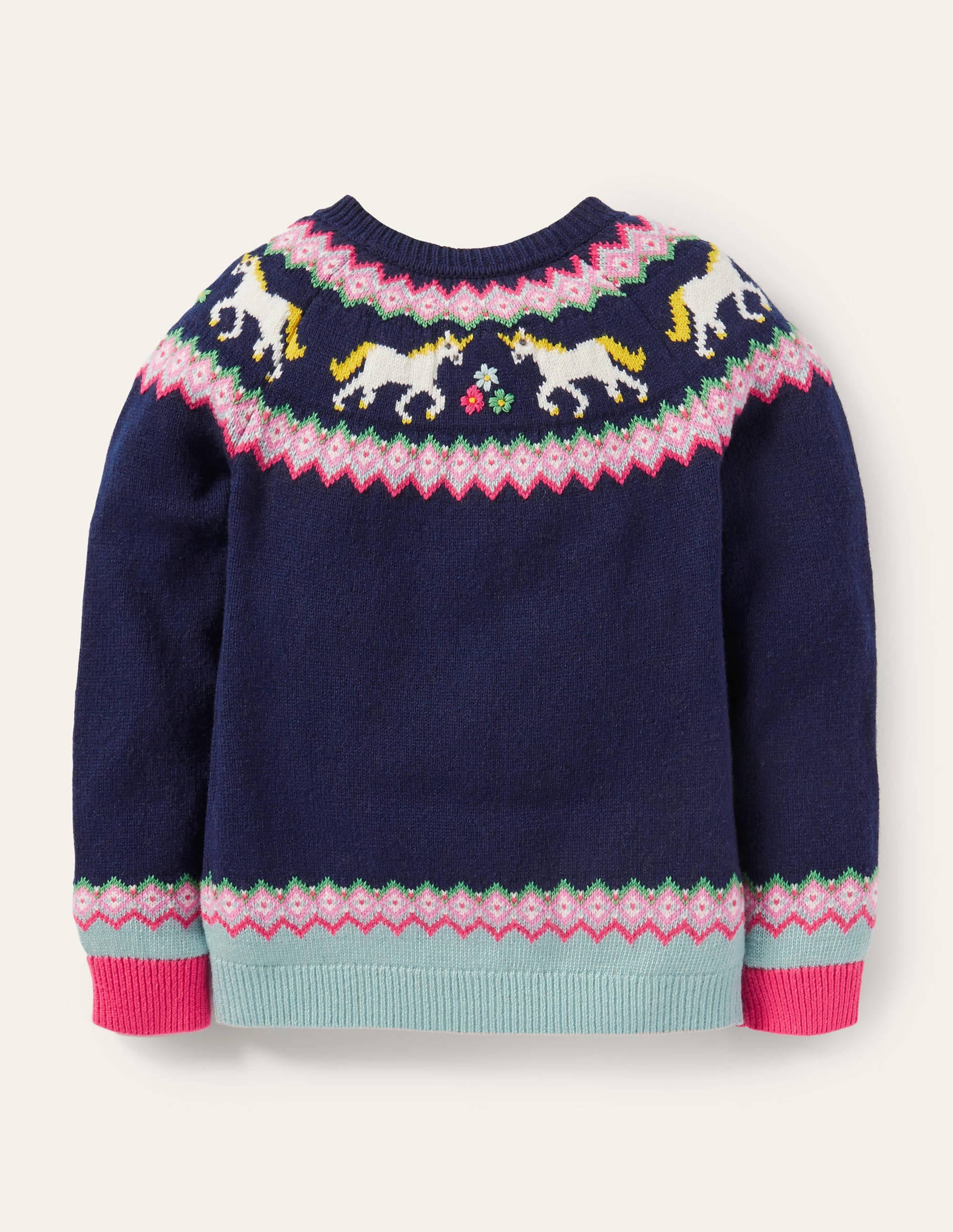 Cosy Fair Isle Cardigan-College Navy Unicorns - Image 2