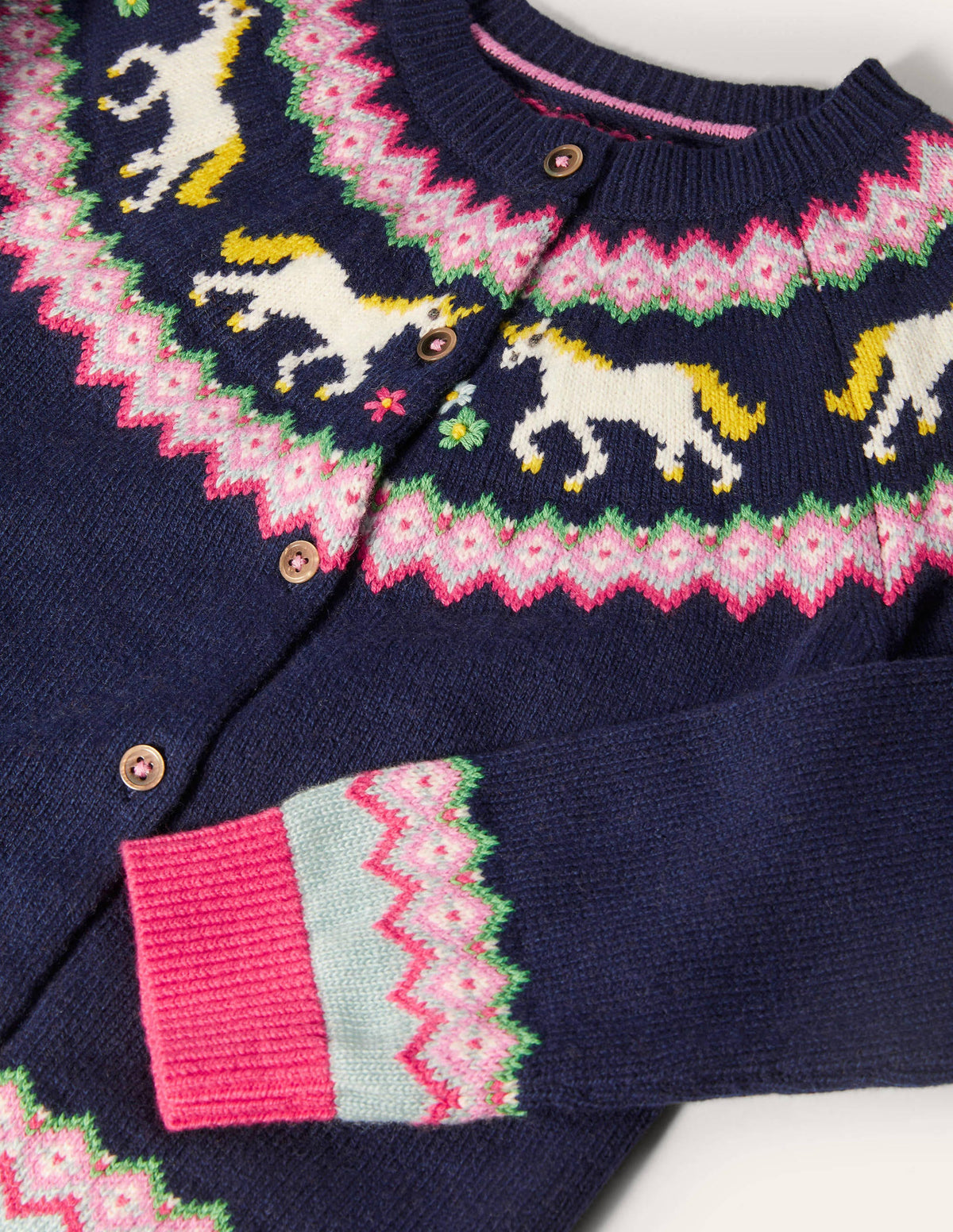 Cosy Fair Isle Cardigan-College Navy Unicorns - Image 3