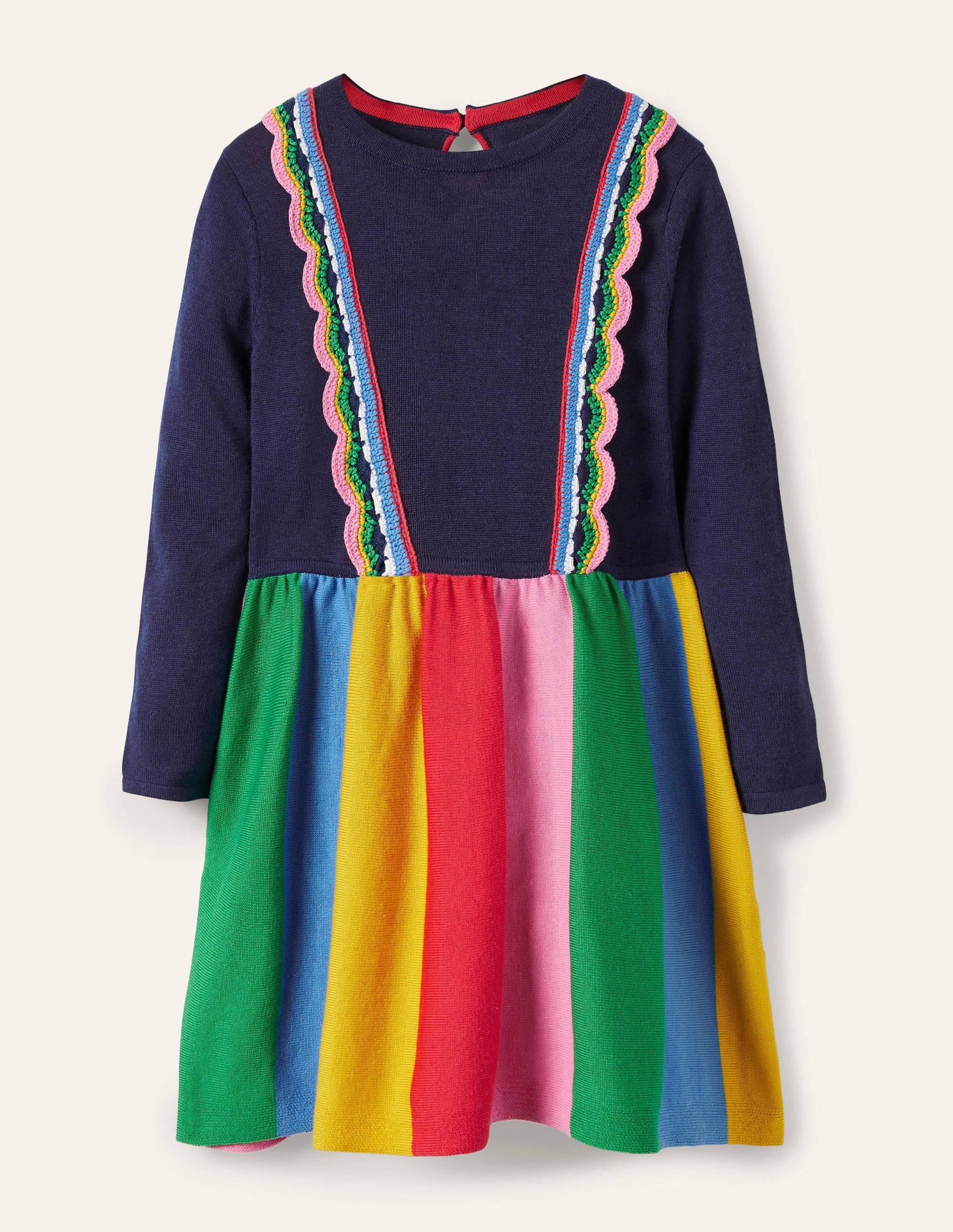 Cosy Knitted Dress-College Navy Rainbow - Image 1