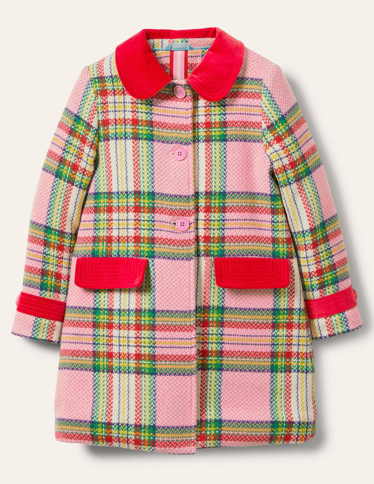 Colourful Wool Coat-Pink Blanket Check-1
