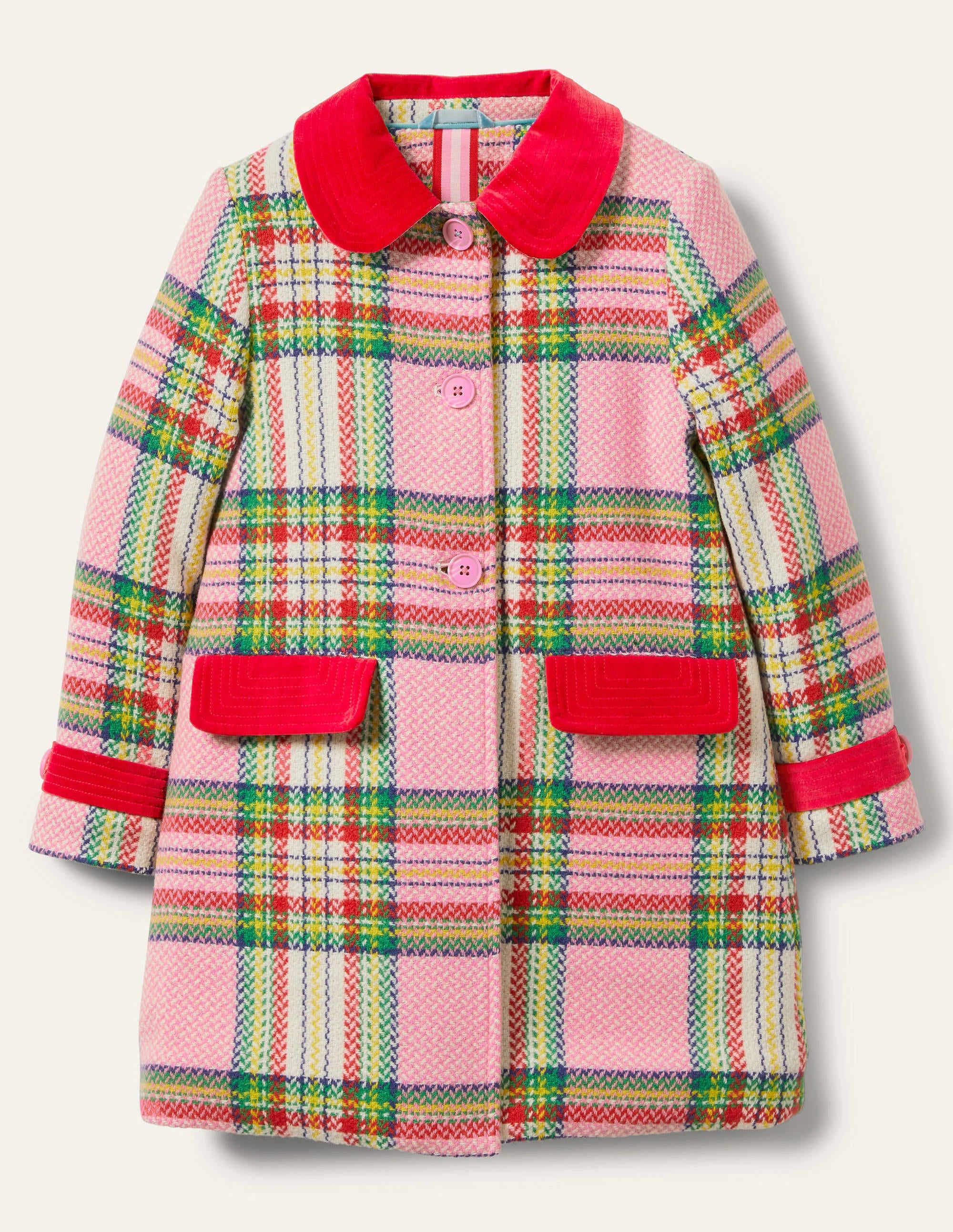 Colourful Wool Coat-Pink Blanket Check - Image 1