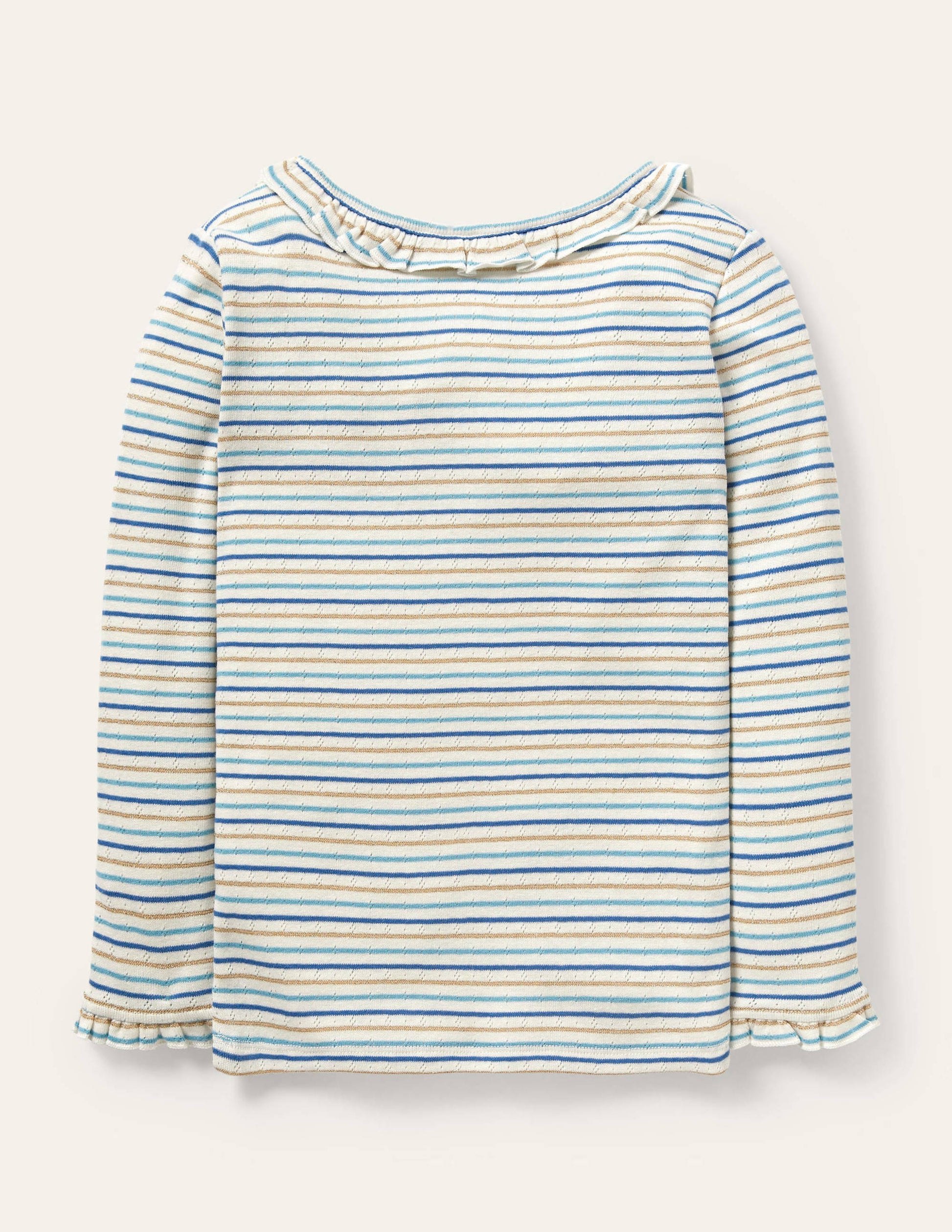 Sparkly Ruffle Pointelle Top-Elizabethan Blue/ Gold-2