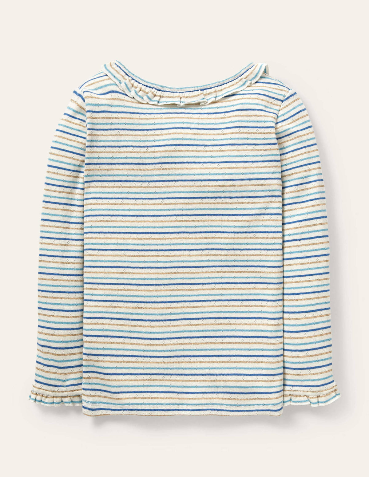 Sparkly Ruffle Pointelle Top-Elizabethan Blue/ Gold - Image 2