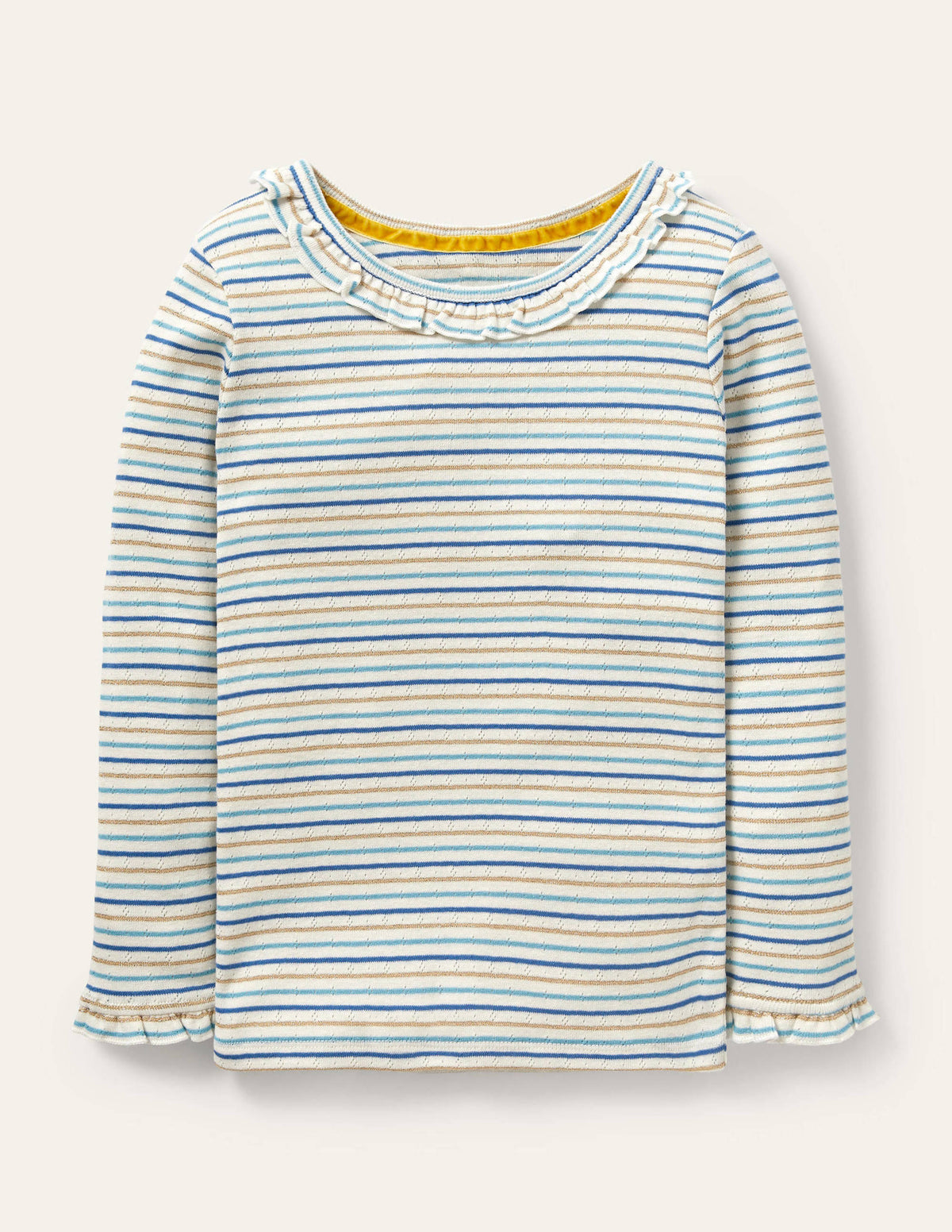 Sparkly Ruffle Pointelle Top-Elizabethan Blue/ Gold-1