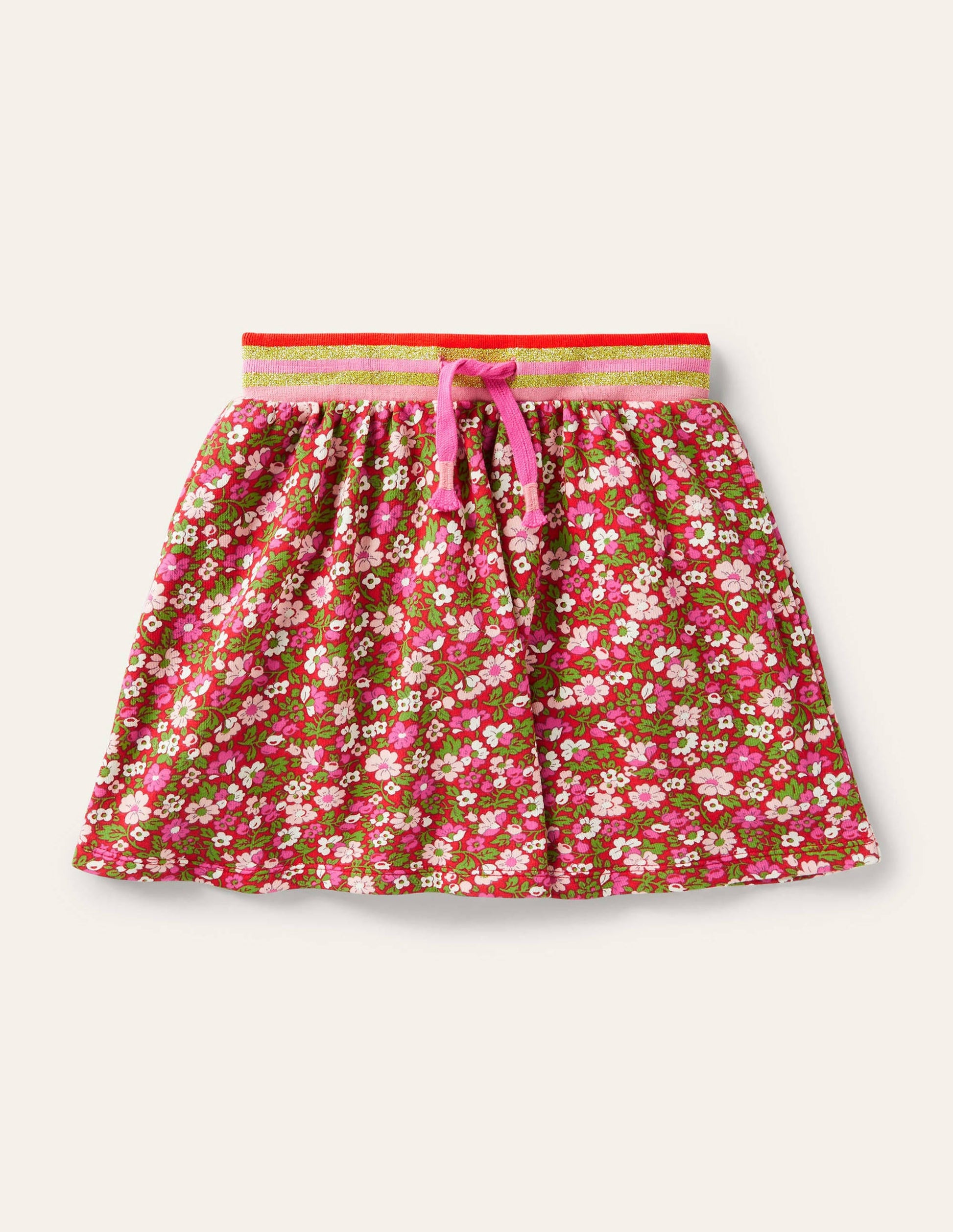 Cosy Twirly Sweatshirt Skirt-Rockabilly Red Vintage Floral-1