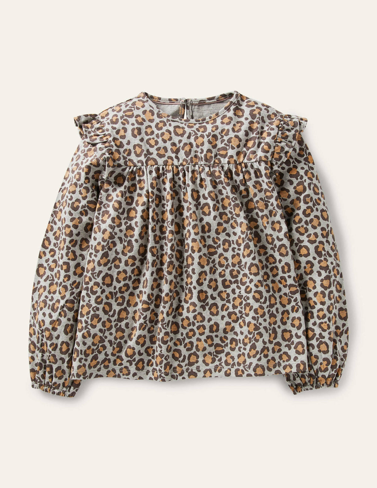 Floaty Printed Ruffle Top-Grey Marl Leopard Print-1