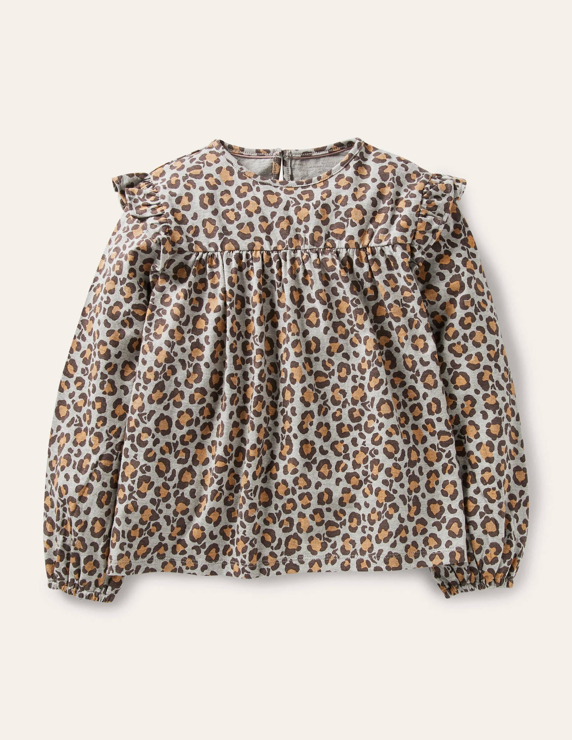 Floaty Printed Ruffle Top-Grey Marl Leopard Print - Image 1