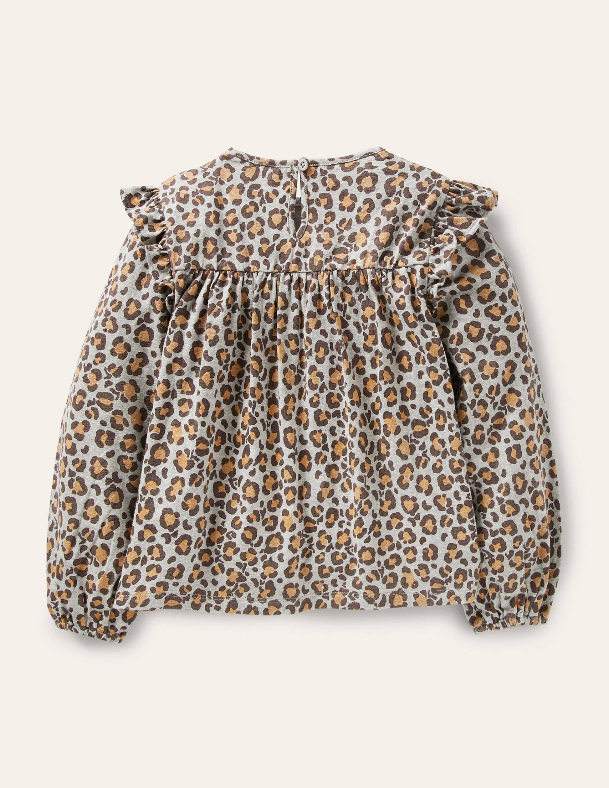 Floaty Printed Ruffle Top-Grey Marl Leopard Print-2