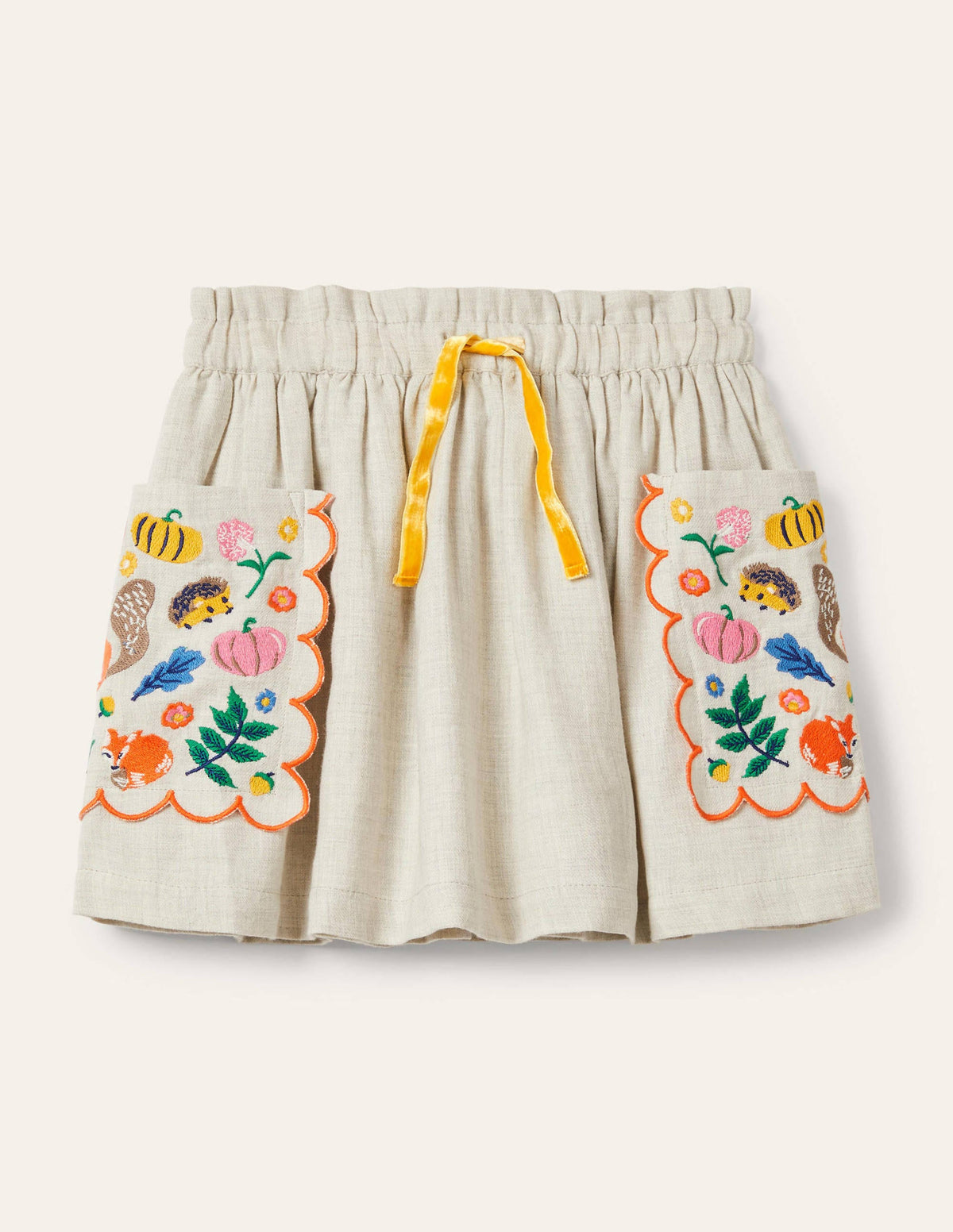 Embroidered Pocket Skirt-Oatmeal Embroidery-1