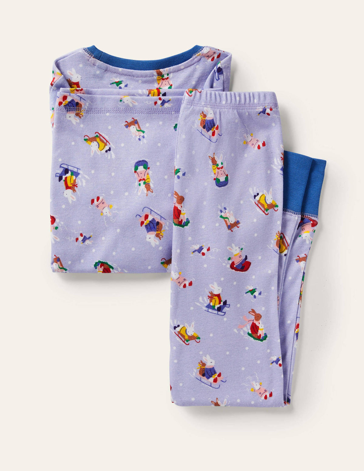 Snug Long John Pyjamas-Winter Sky Blue Snow Bunnies-2
