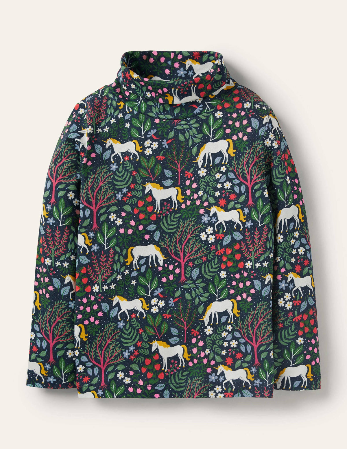 Roll Neck Supersoft T-shirt-Stormy Blue Unicorn Tapestry-1