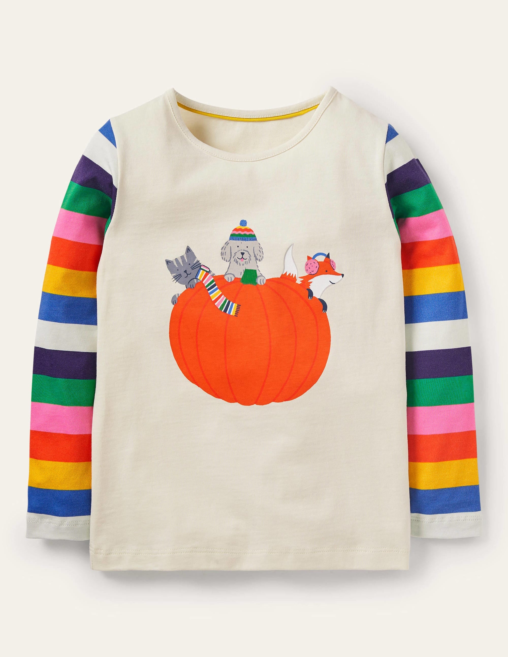 Hotchpotch Animal T-shirt-Multi Stripe/Ivory Pumpkin - Image 1