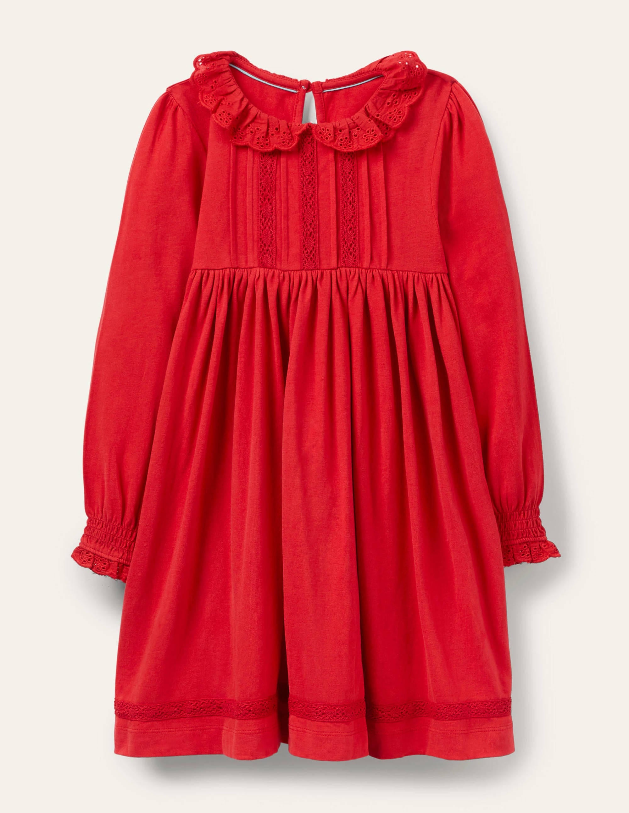 Broderie Collar Jersey Dress-Rockabilly Red - Image 1