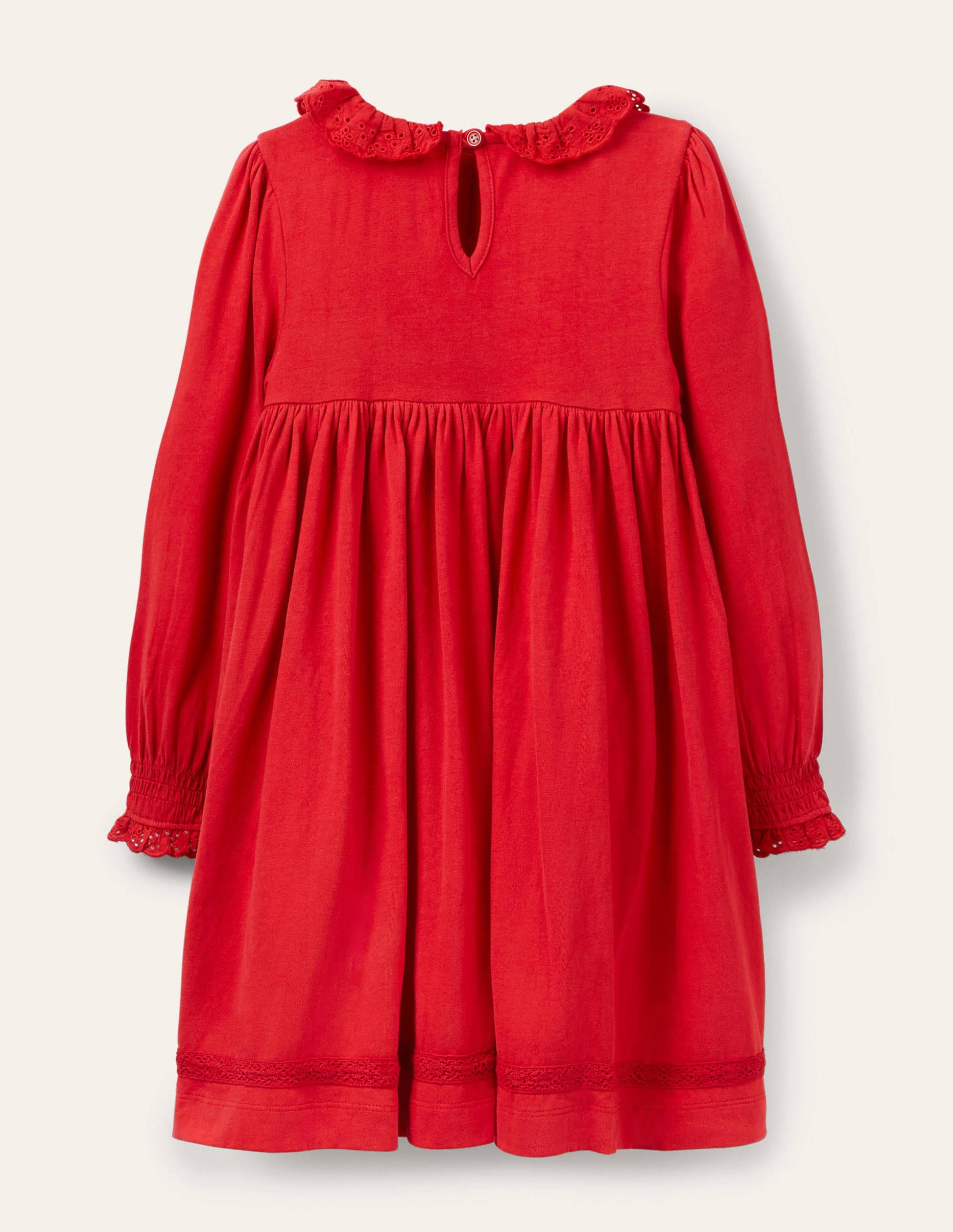 Broderie Collar Jersey Dress-Rockabilly Red-2