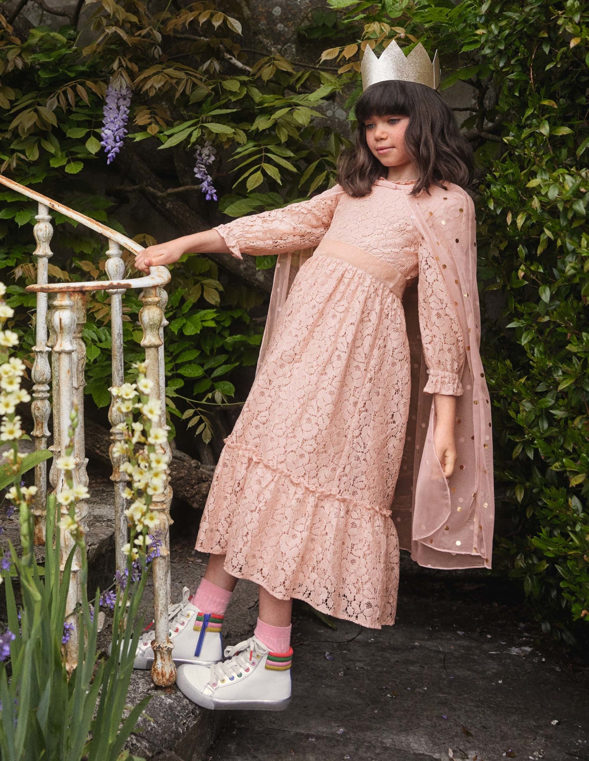 Lace Cape Dress-Provence Pink/ Gold Foil Spot-4
