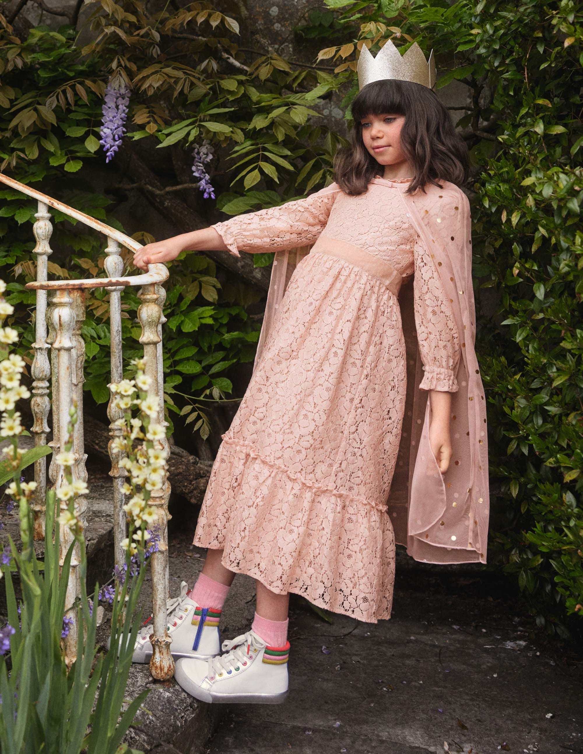 Lace Cape Dress-Provence Pink/ Gold Foil Spot - Image 4