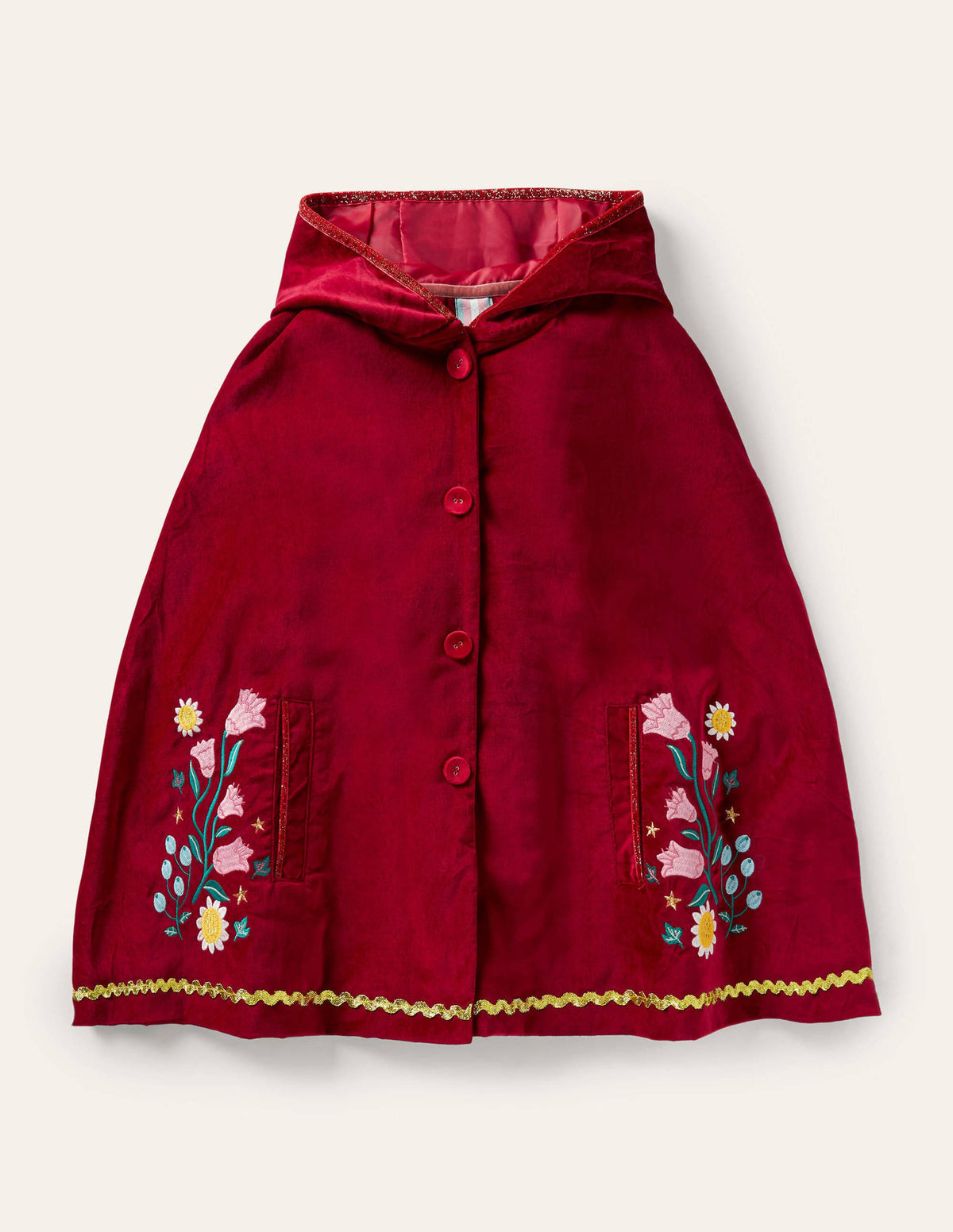 Velvet Embroidered Cape-Royal Red-1