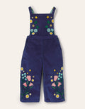 Embroidered Velvet Dungarees-College Navy