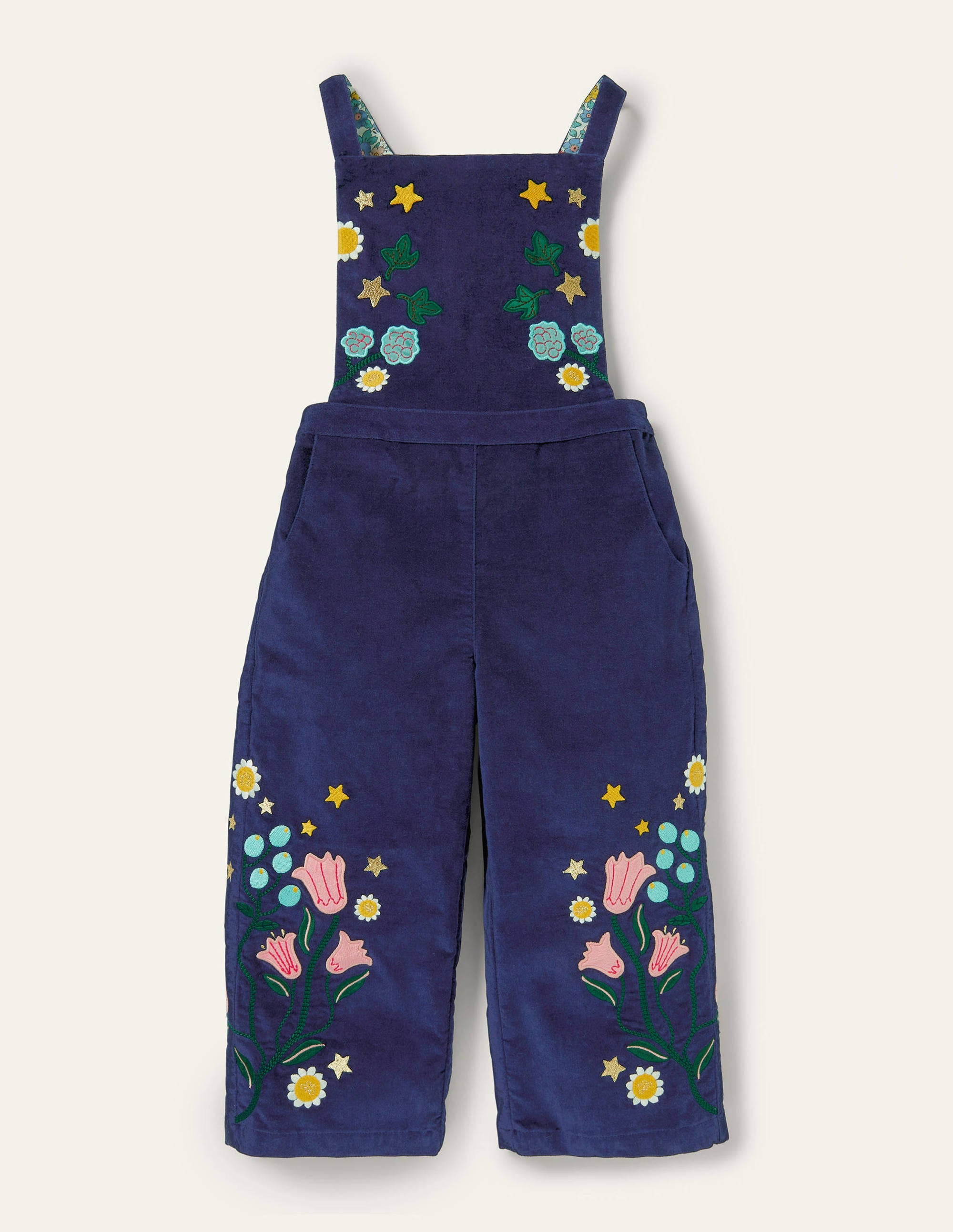 Embroidered Velvet Dungarees-College Navy - Image 1