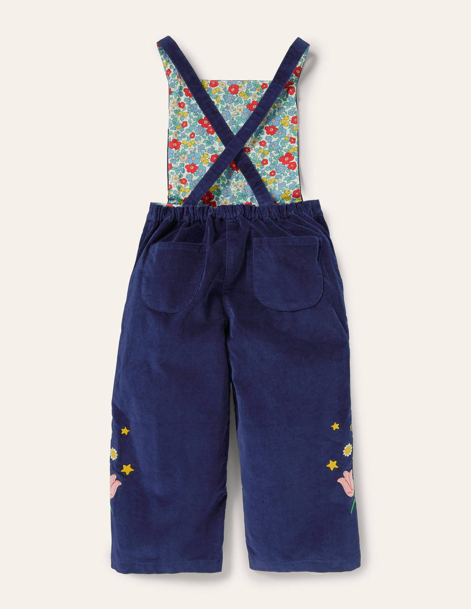 Embroidered Velvet Dungarees-College Navy-2