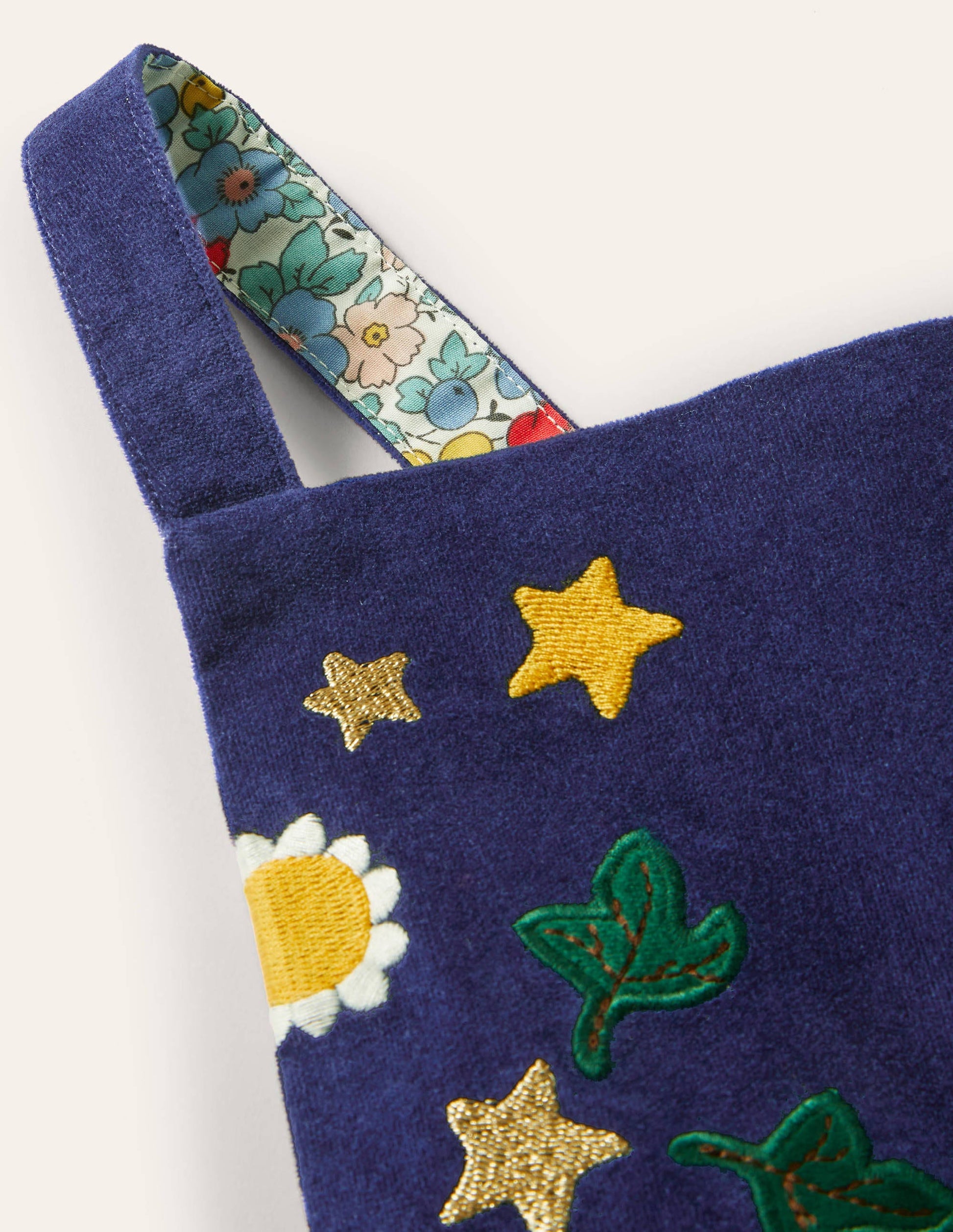 Embroidered Velvet Dungarees-College Navy-3