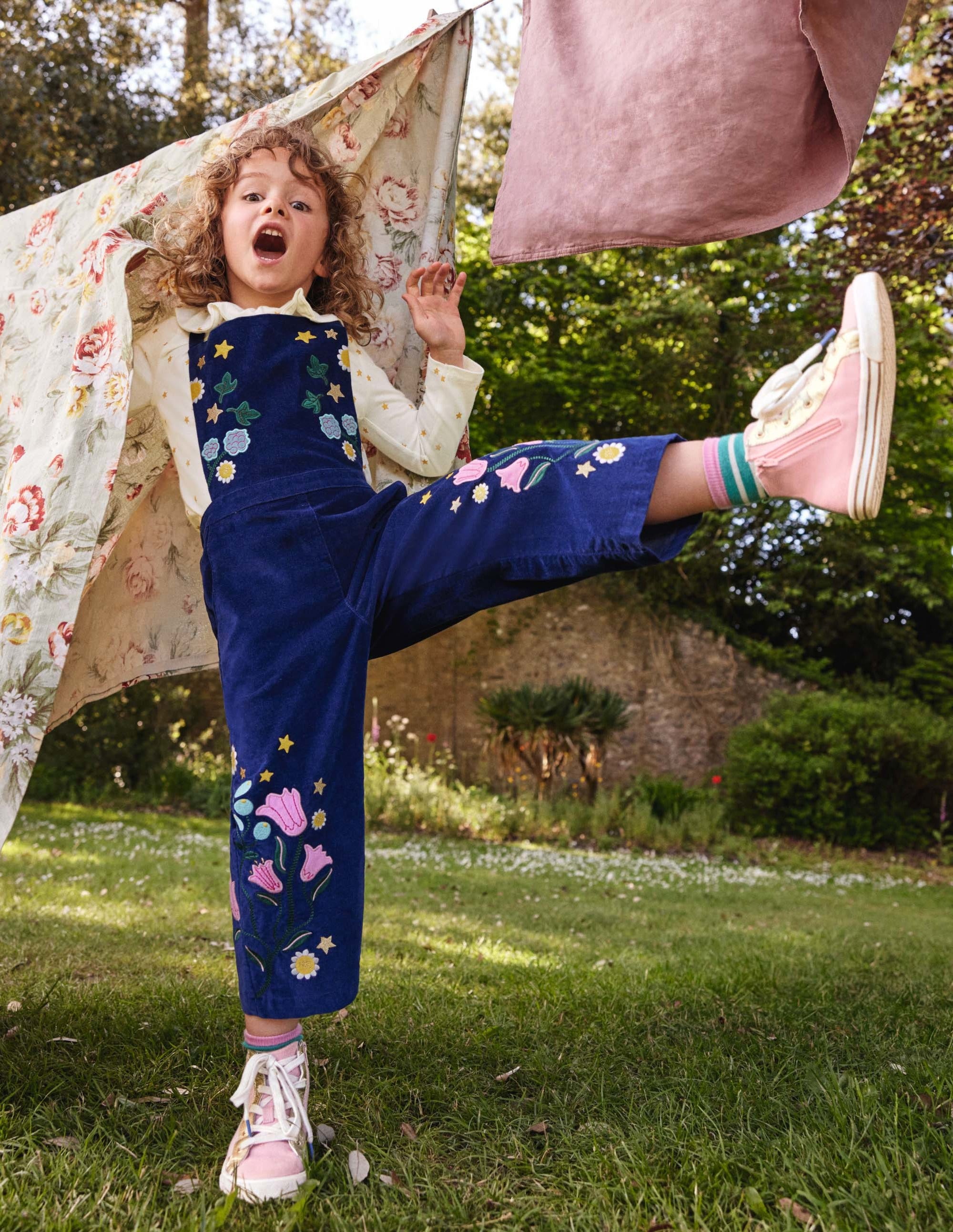 Embroidered Velvet Dungarees-College Navy - Image 4