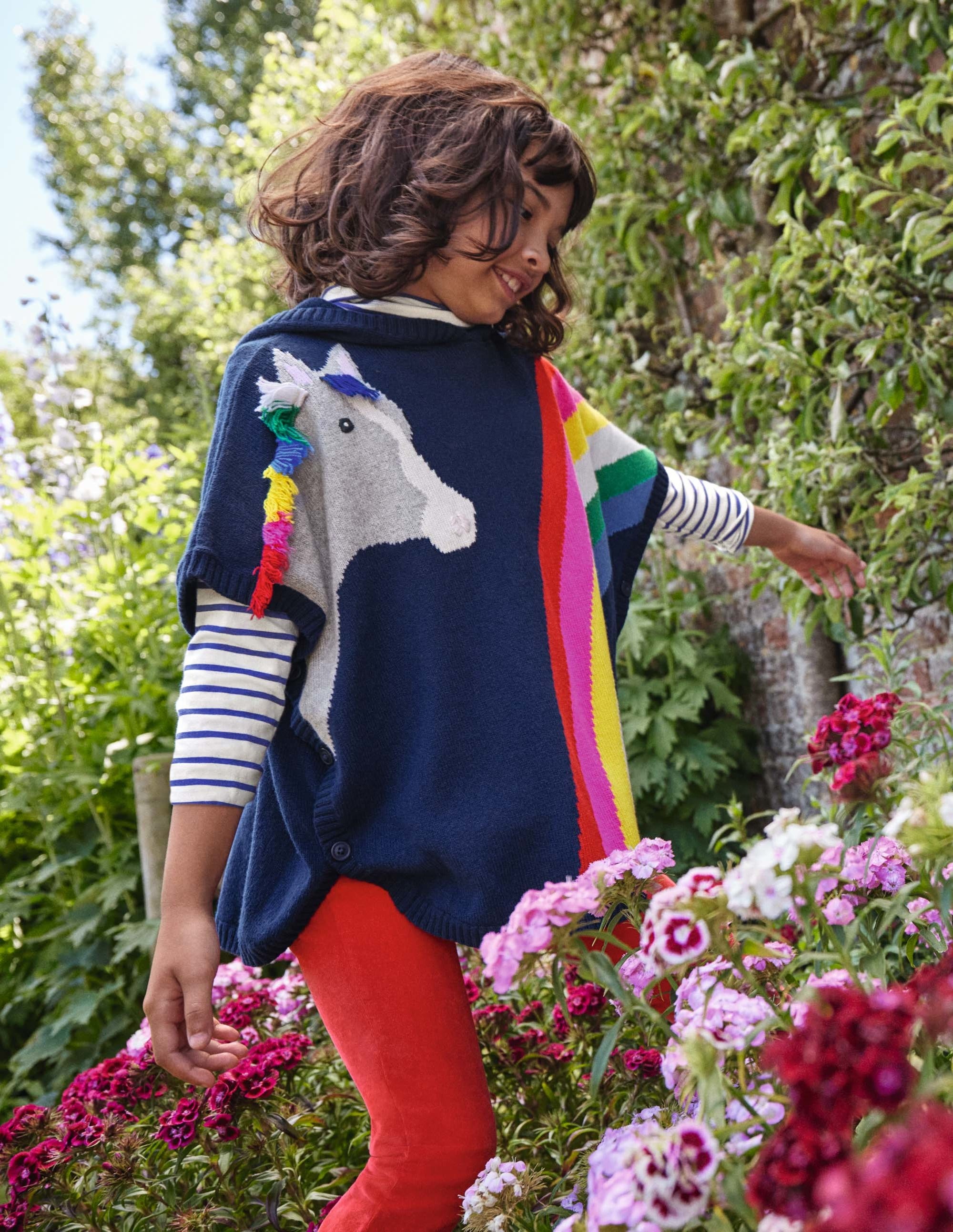 Horse Knitted Poncho-Starboard Blue Rainbow - Image 5